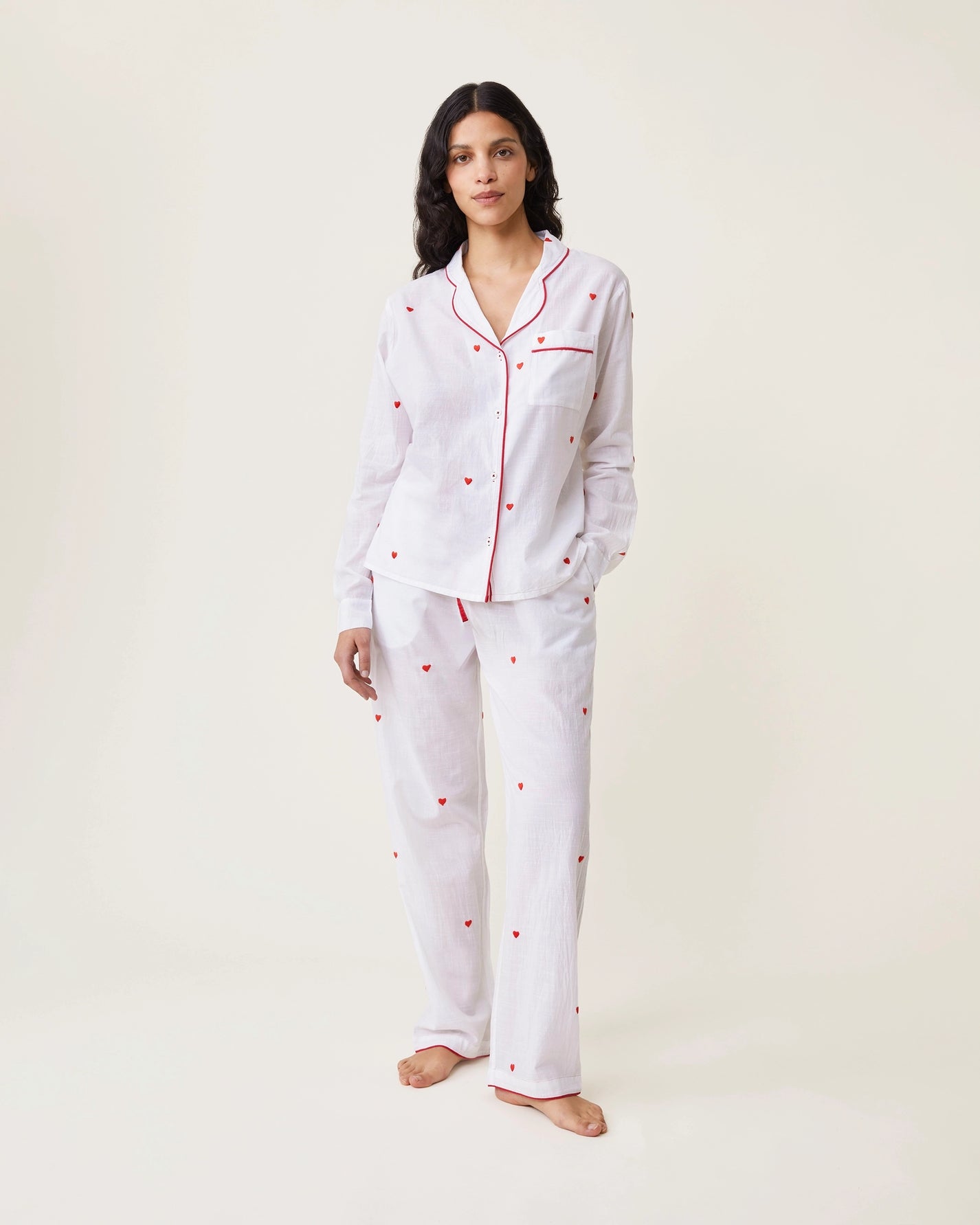 Pyjama Thelma broderies cœurs rouges