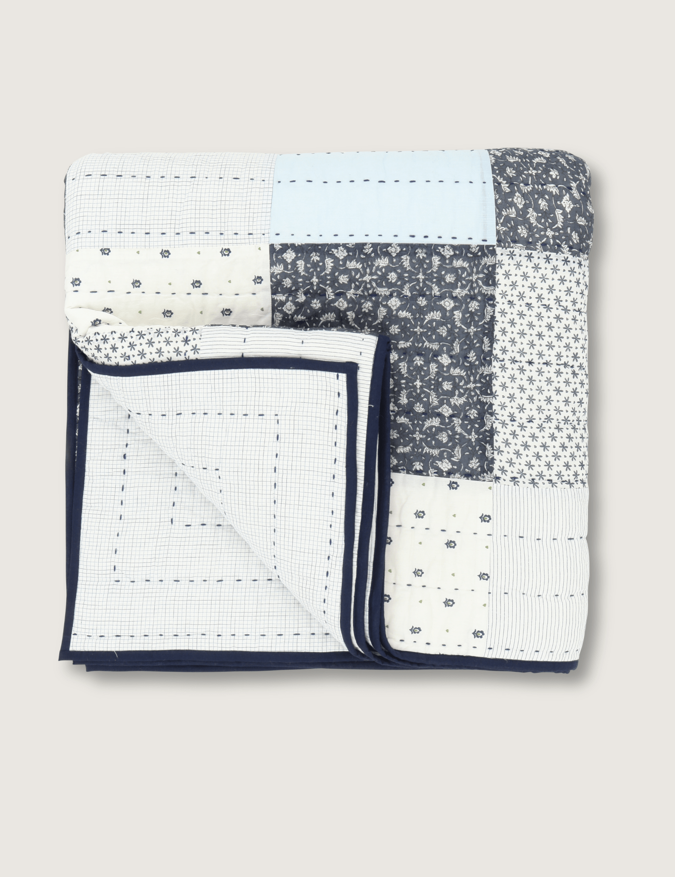 Couverture surpiquée Patchwork Bleu - Scarlette Ateliers