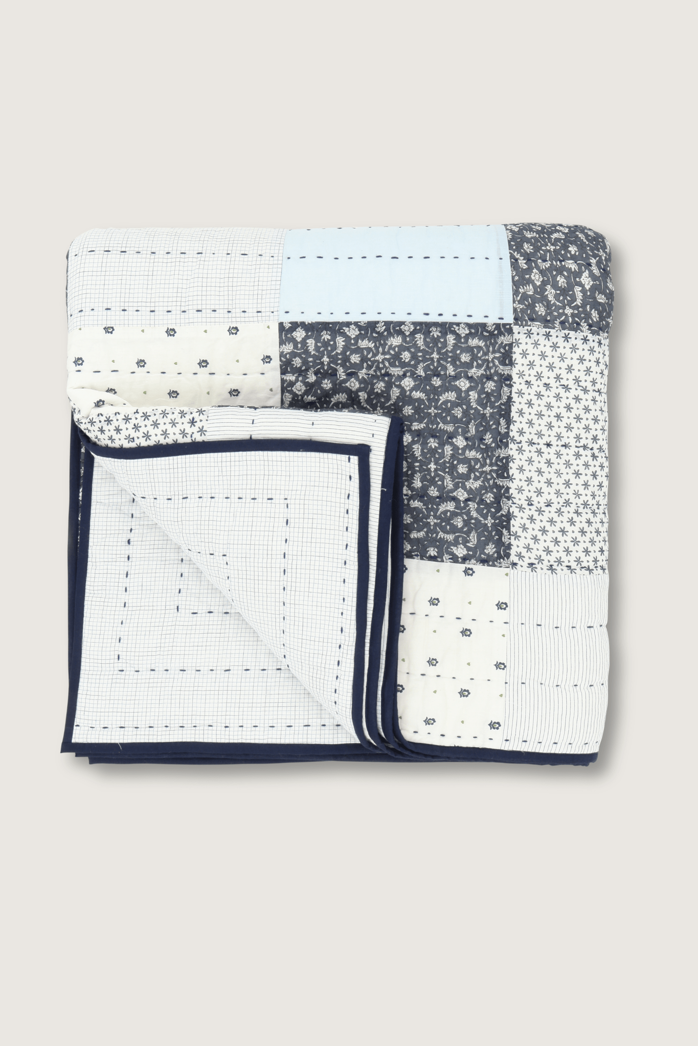 Couverture surpiquée Patchwork Bleu - Scarlette Ateliers