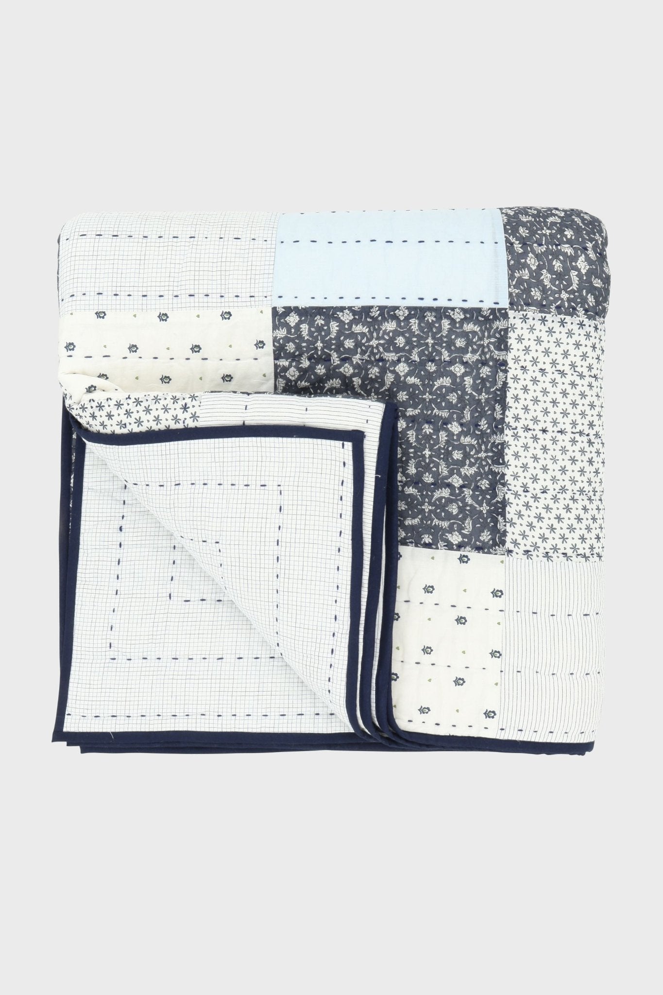 Couverture surpiquée Patchwork Bleu - Scarlette Ateliers