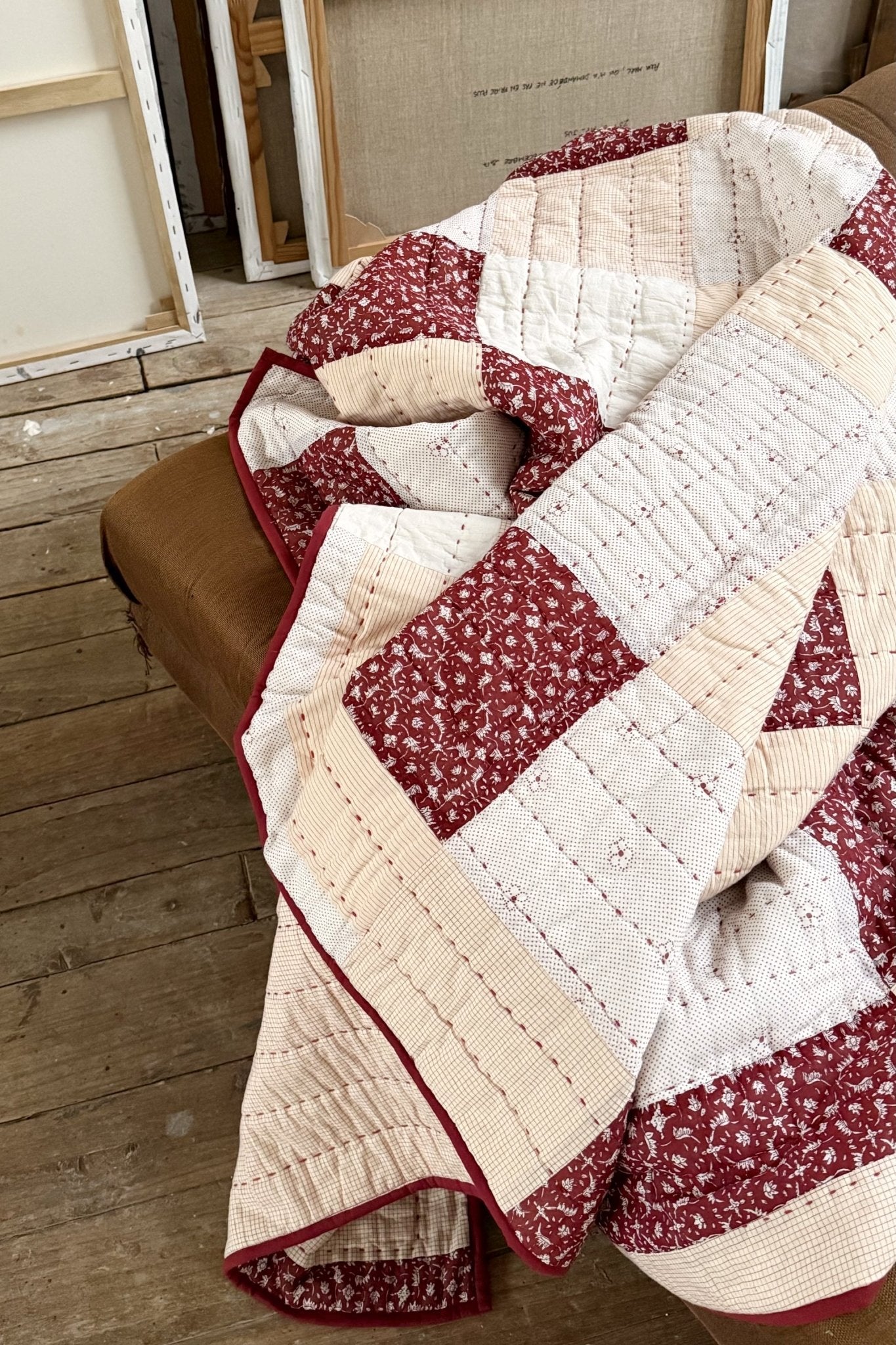 Couverture surpiquée Patchwork rouge - Scarlette Ateliers