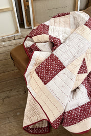 Couverture surpiquée Patchwork rouge - Scarlette Ateliers