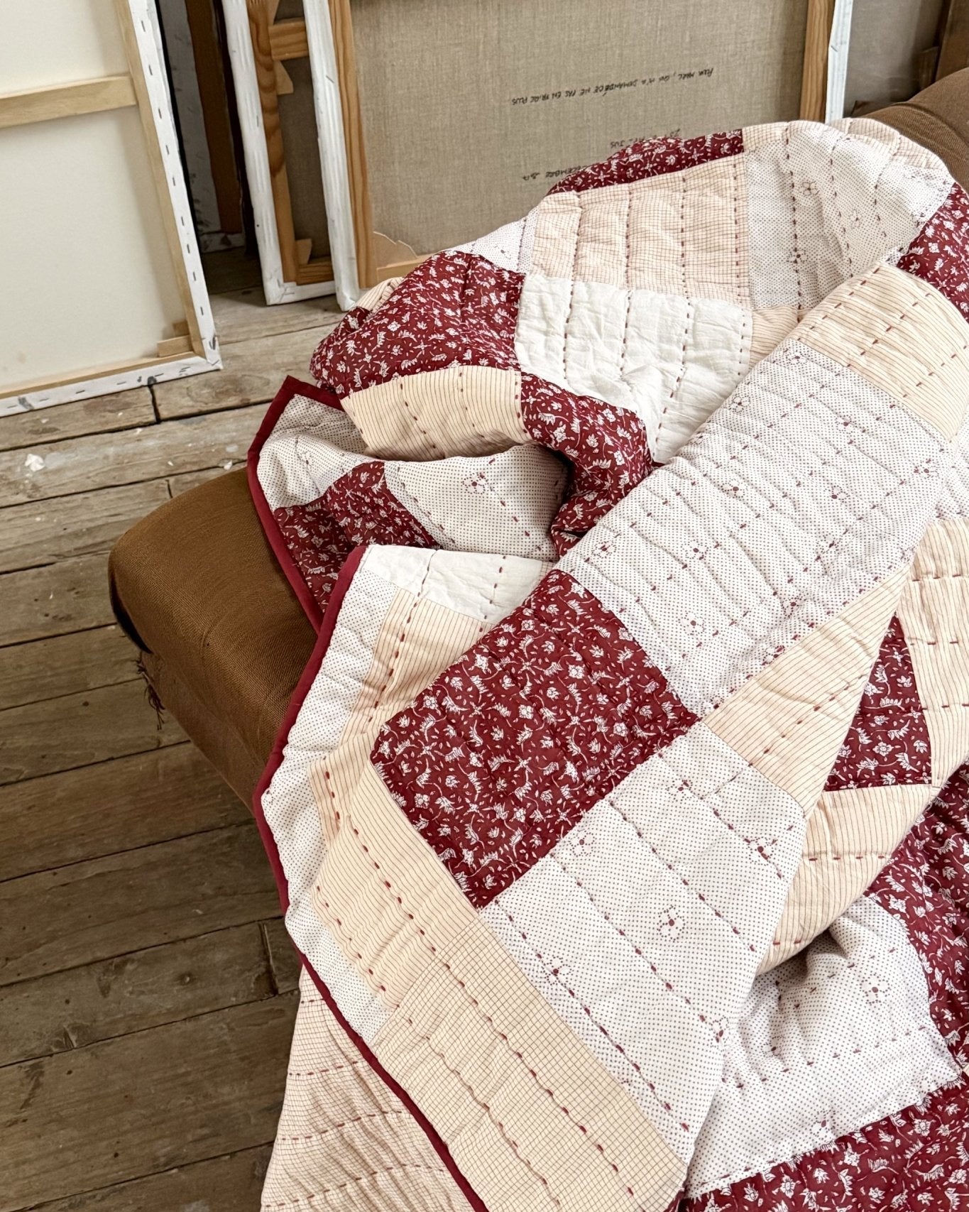 Couverture surpiquée Patchwork rouge - Scarlette Ateliers