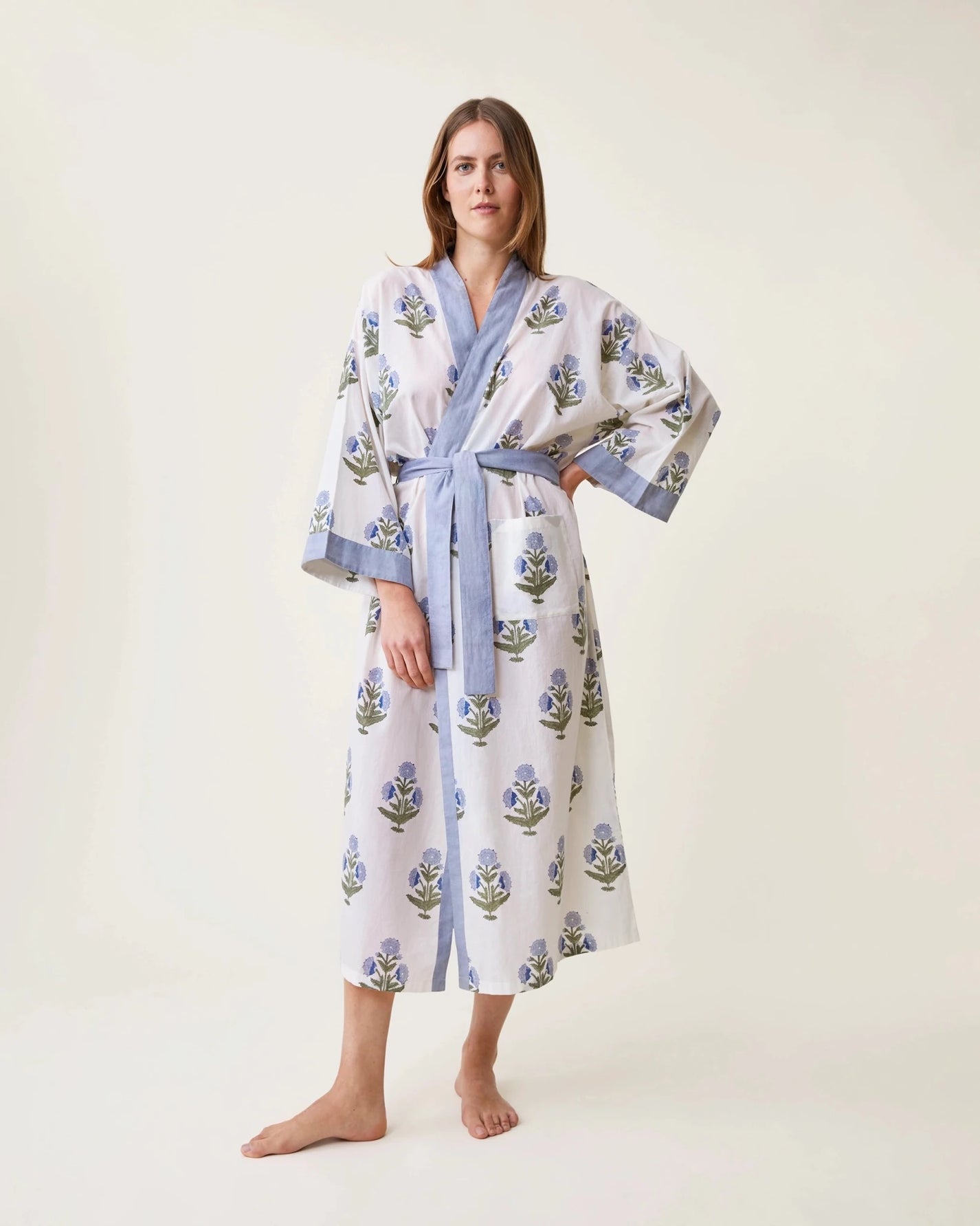 Kimono Clark imprimé Poppy ciel - Scarlette Ateliers