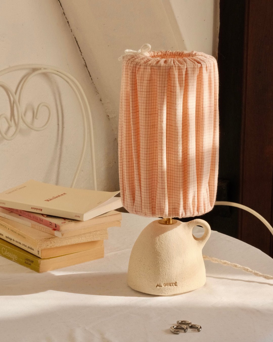 Lampe Mimosa, abat - jour à carreaux rouges - Scarlette Ateliers