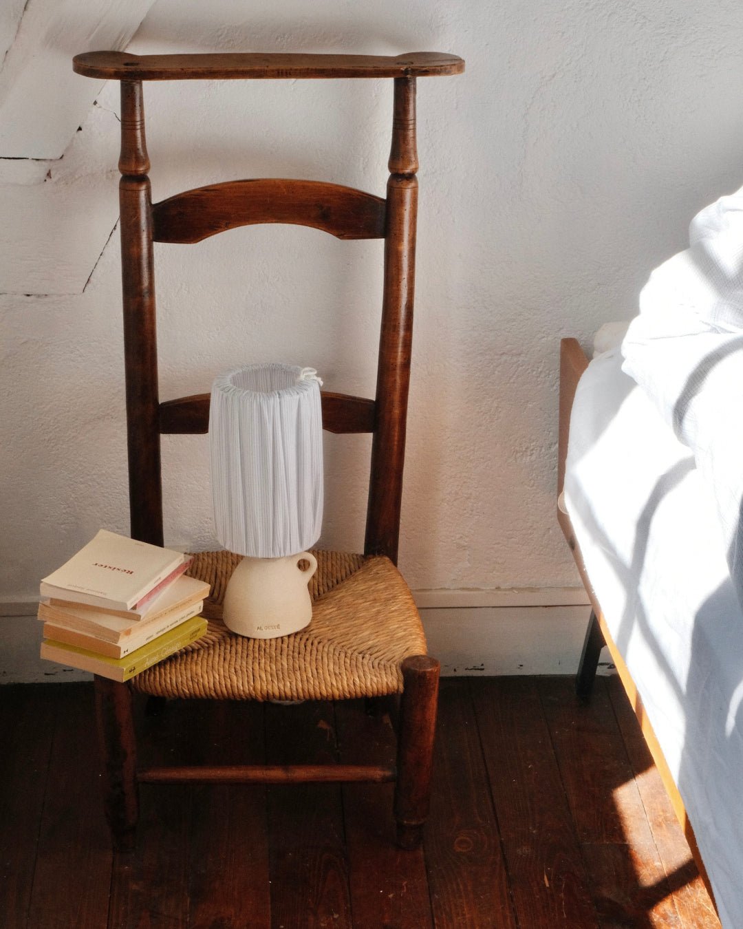 Lampe Mimosa, abat - jour à rayures bleues - Scarlette Ateliers