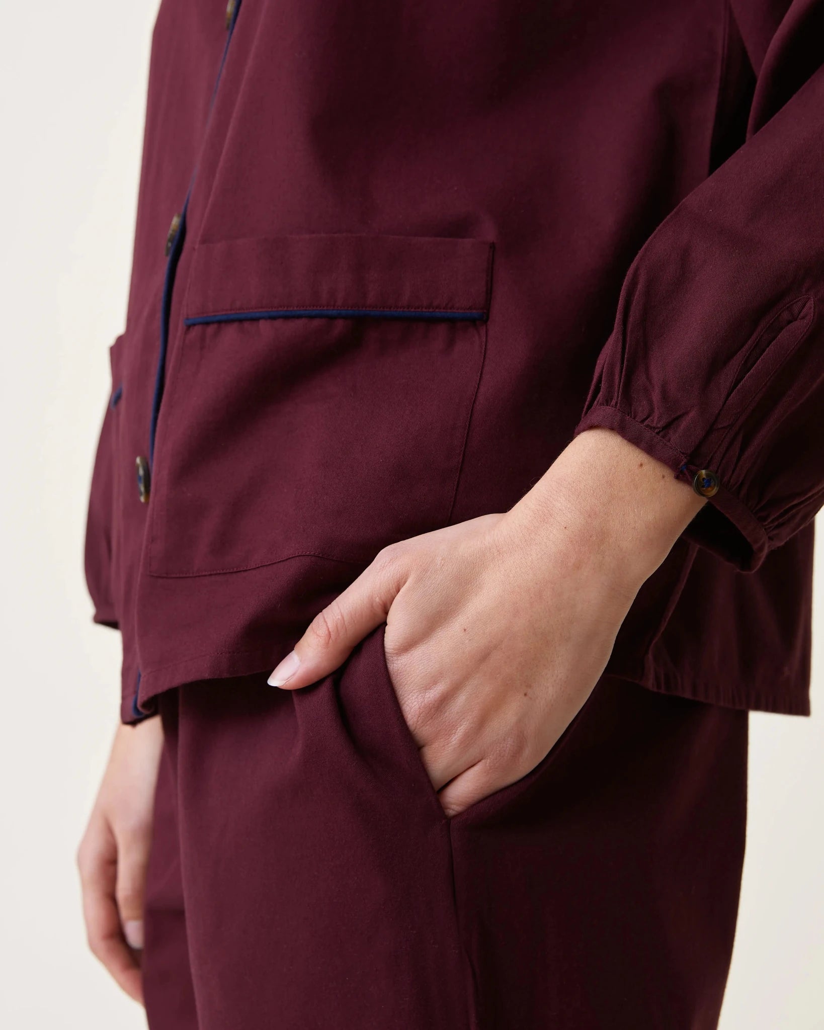 Pyjama Claudine flanelle bordeaux - Scarlette Ateliers