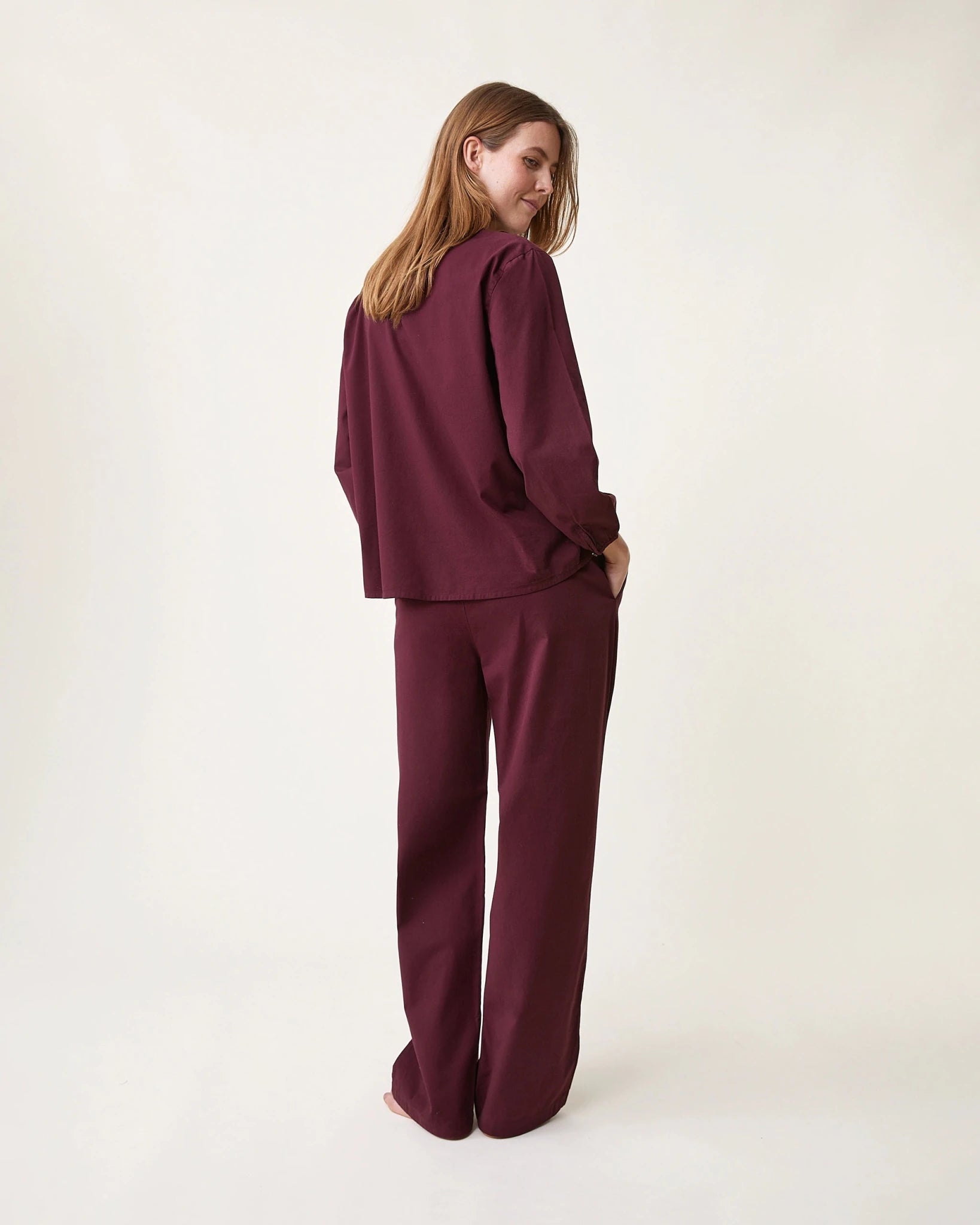 Pyjama Claudine flanelle bordeaux - Scarlette Ateliers