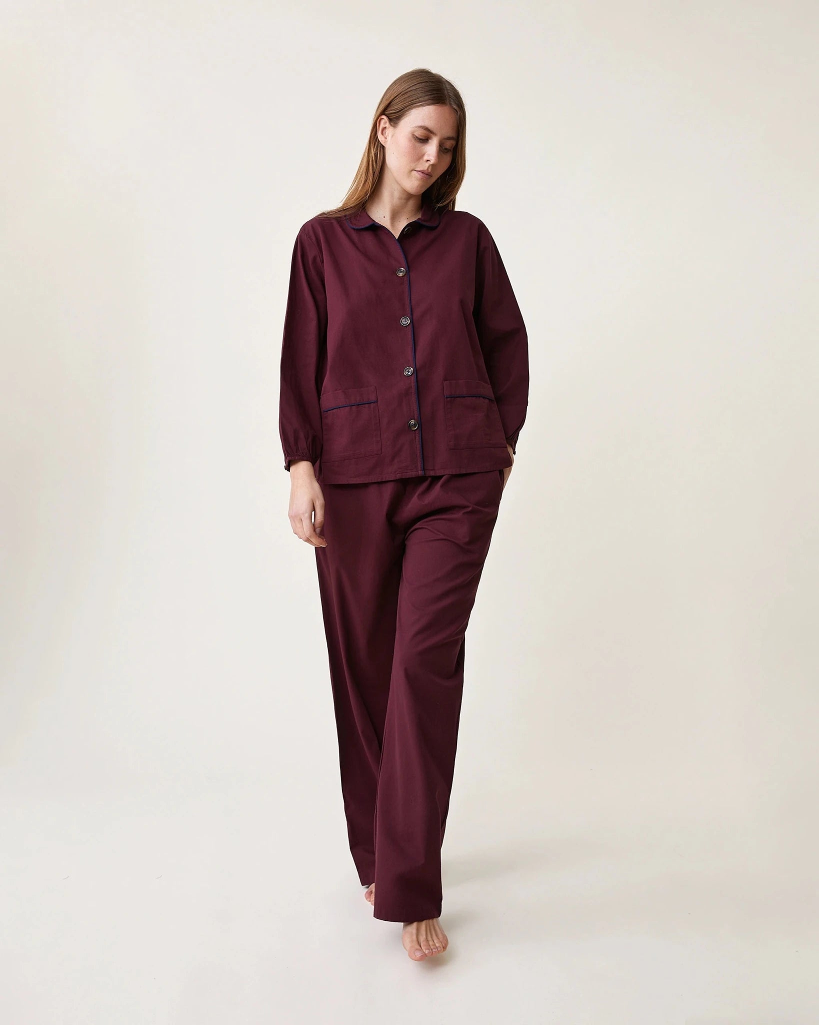 Pyjama Claudine flanelle bordeaux - Scarlette Ateliers