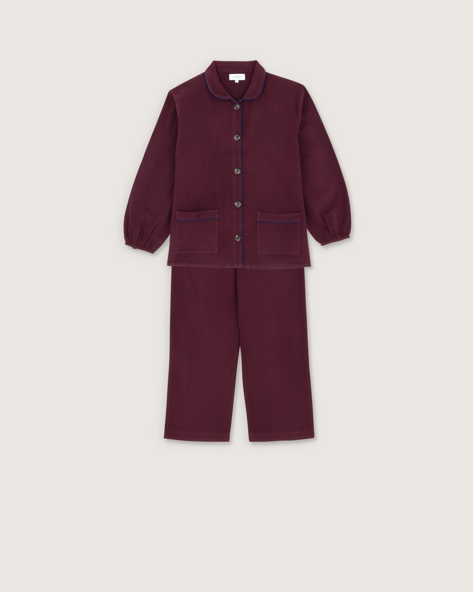 Pyjama Claudine flanelle bordeaux - Scarlette Ateliers