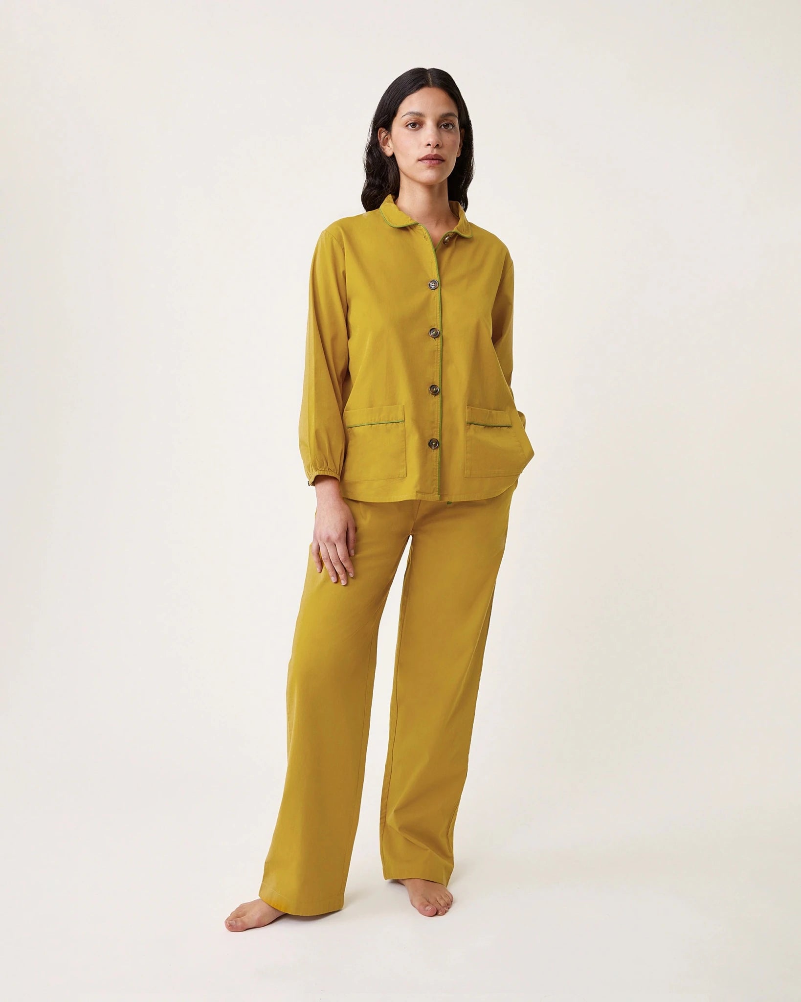 Pyjama Claudine flanelle moutarde - Scarlette Ateliers