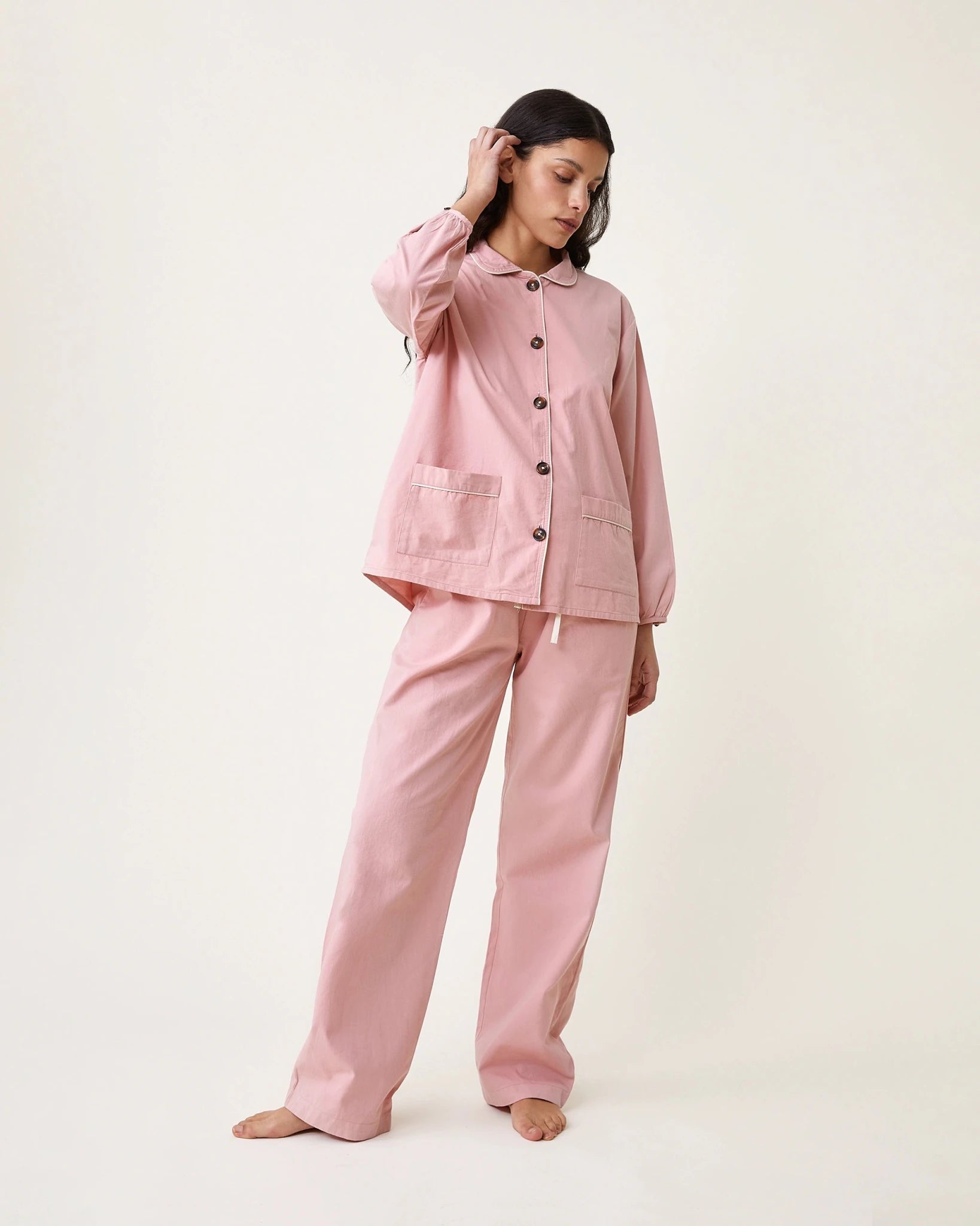 Pyjama Claudine flanelle rose - Scarlette Ateliers