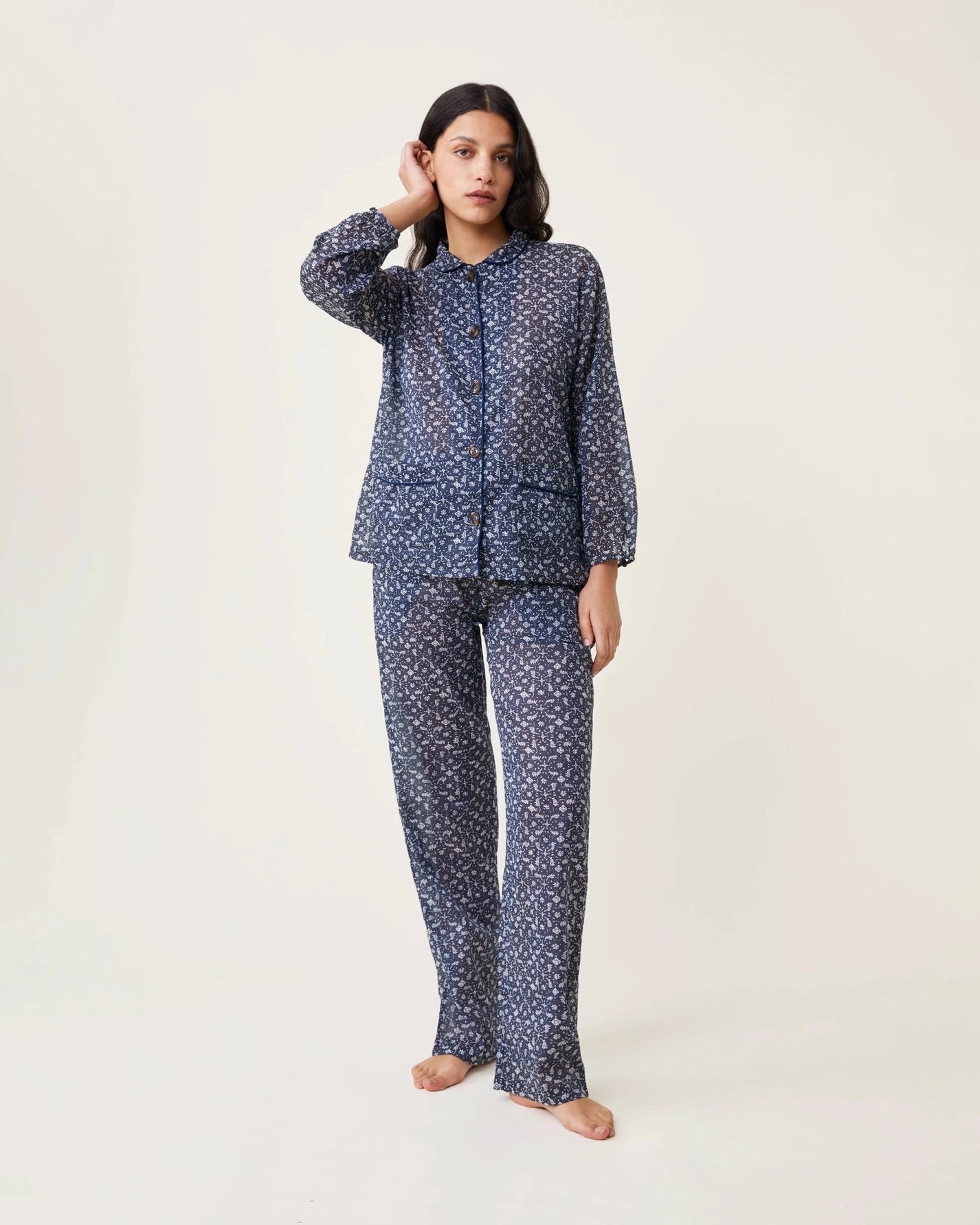 Pyjama Claudine imprimé Marge bleu - Scarlette Ateliers