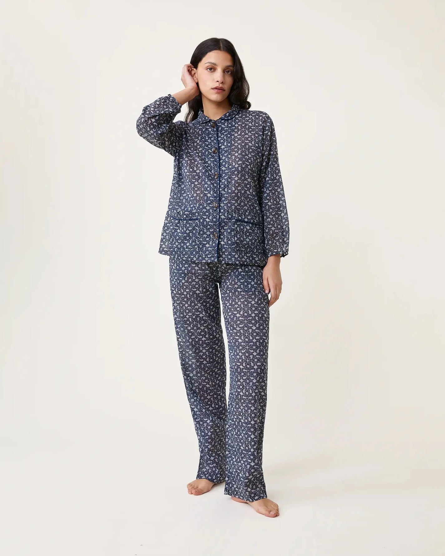 Pyjama Claudine imprimé Marge bleu - Scarlette Ateliers