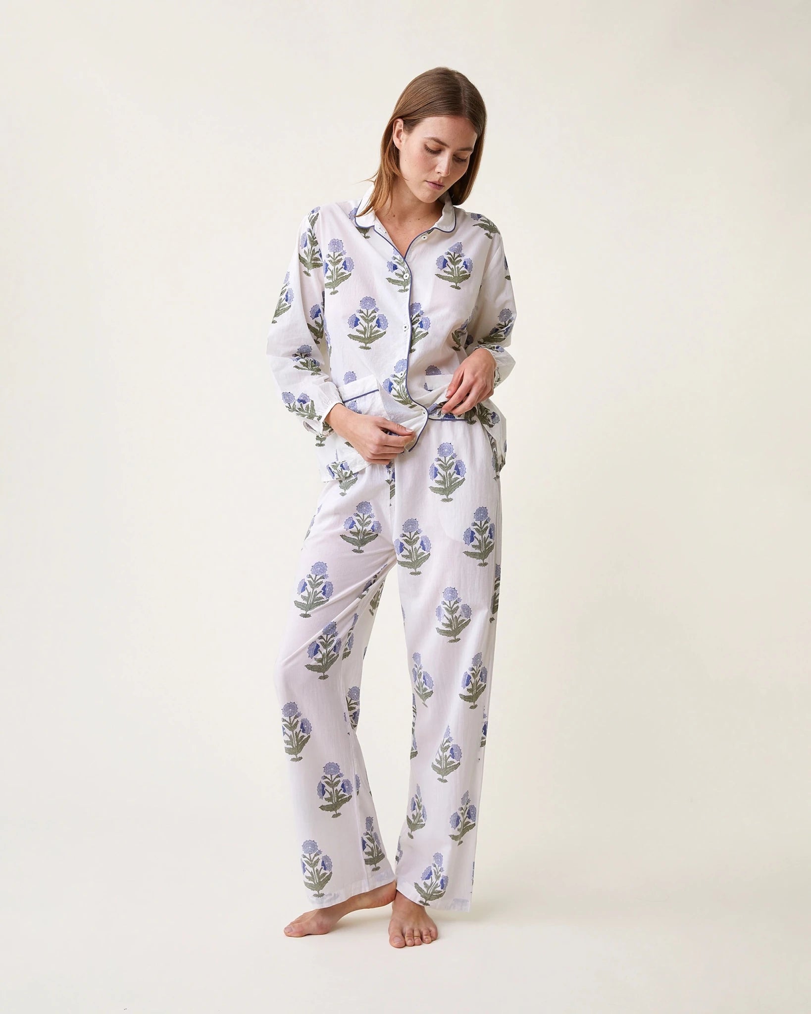 Pyjama Claudine imprimé Poppy ciel - Scarlette Ateliers