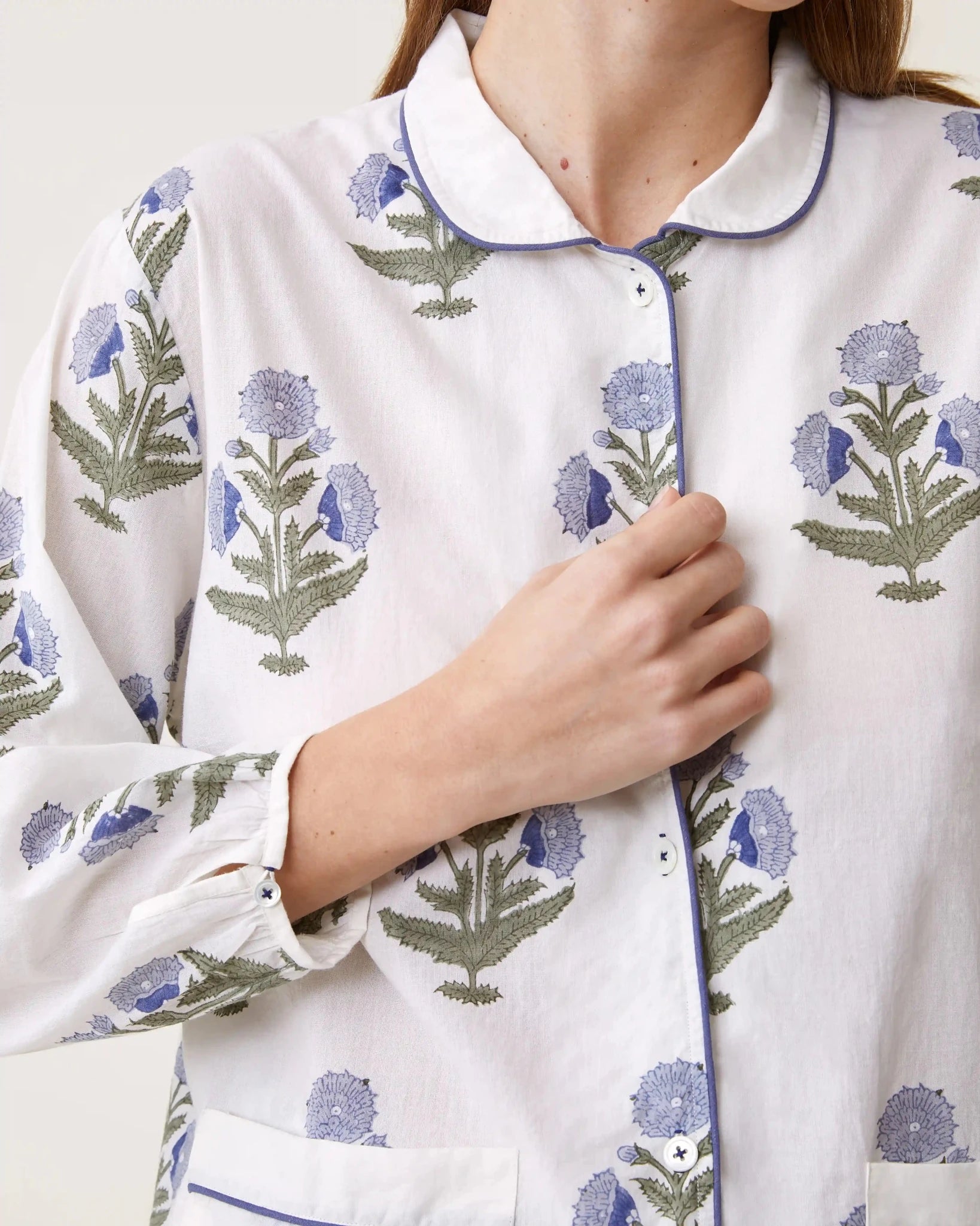 Pyjama Claudine imprimé Poppy ciel - Scarlette Ateliers