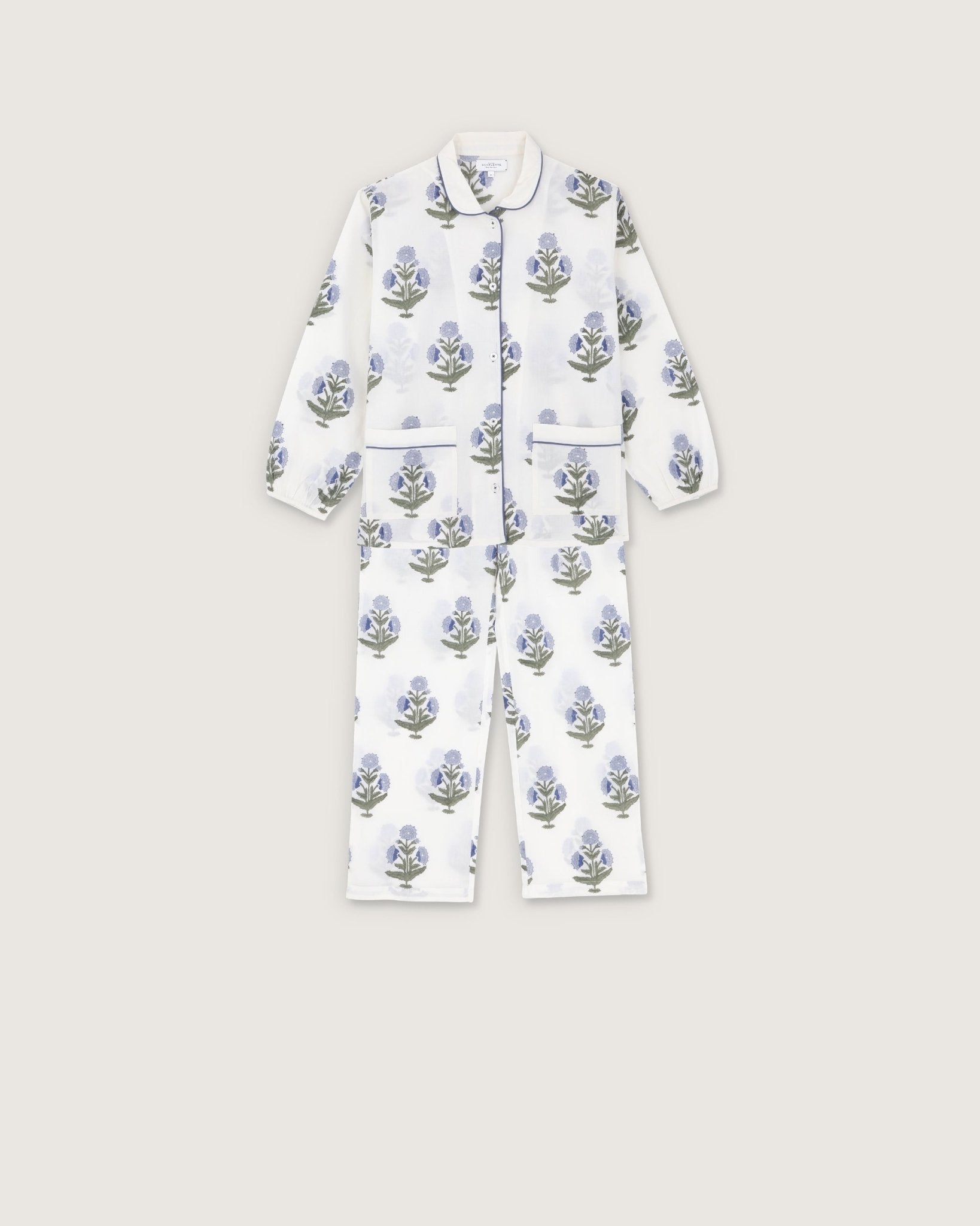 Pyjama Claudine imprimé Poppy ciel - Scarlette Ateliers