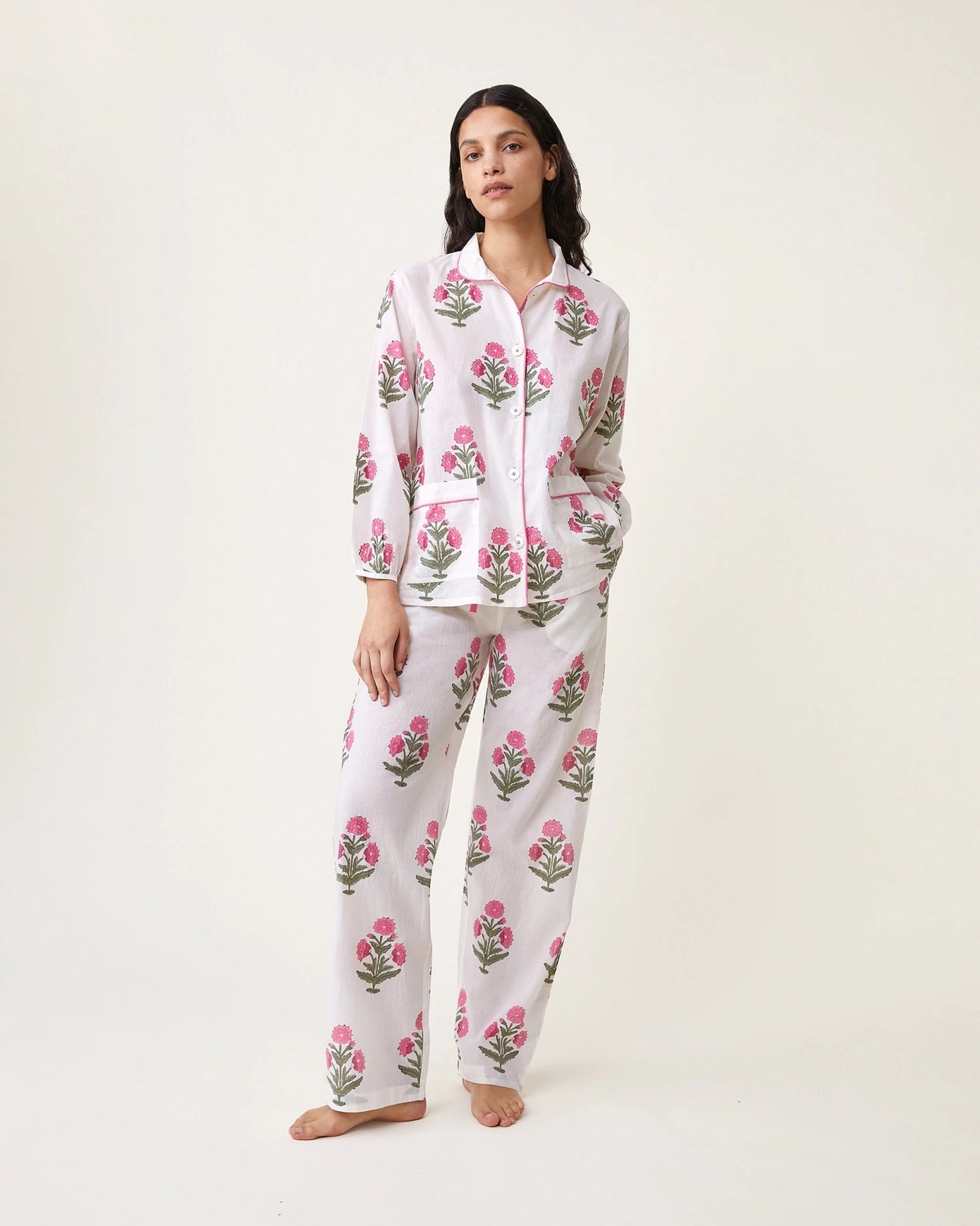 Pyjama Claudine imprimé Poppy rose - Scarlette Ateliers