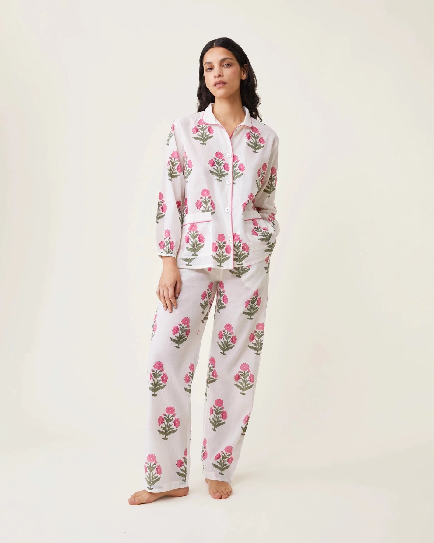 Pyjama Claudine imprimé Poppy rose - Scarlette Ateliers