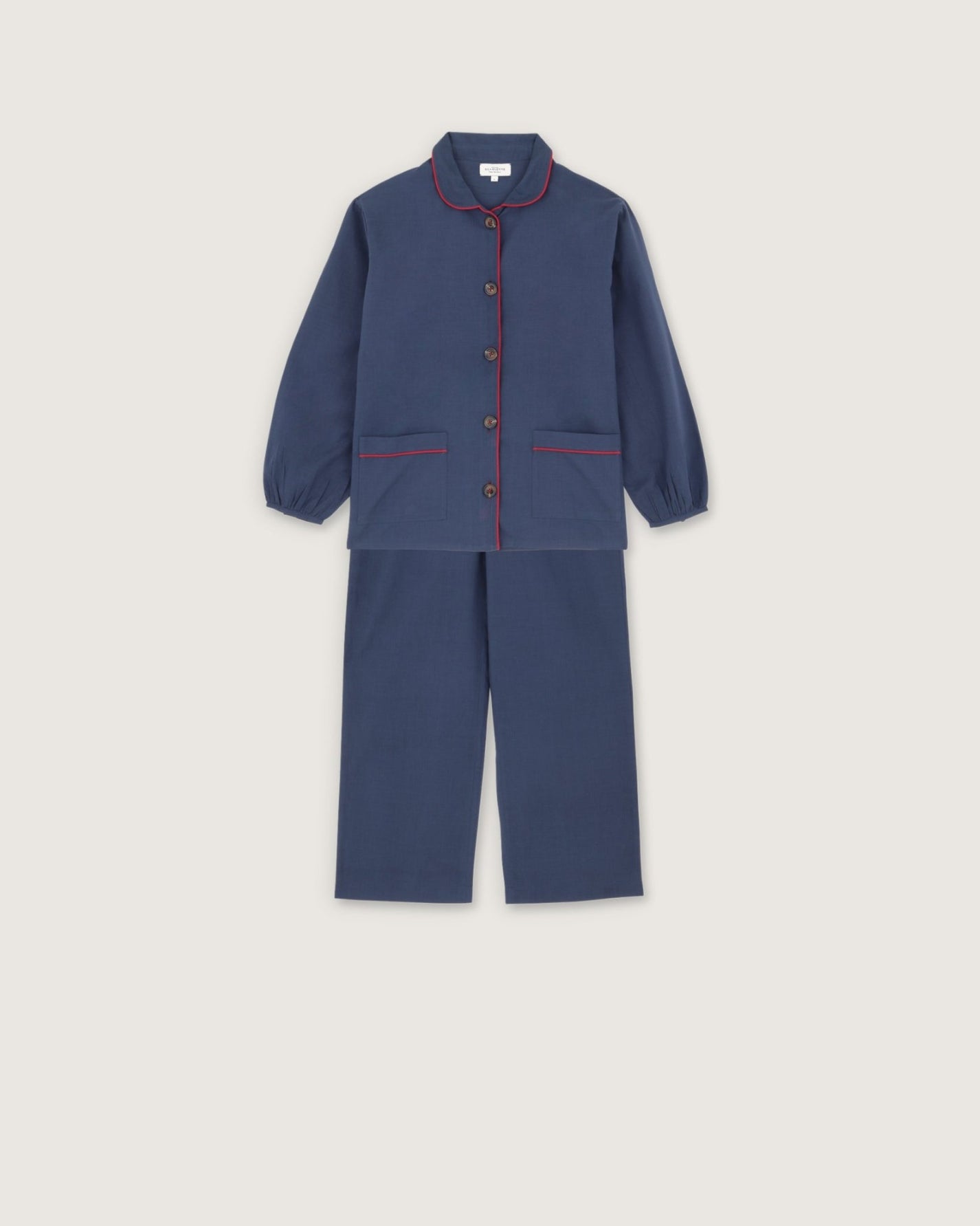 Pyjama Claudine indigo passepoil rouge - Scarlette Ateliers