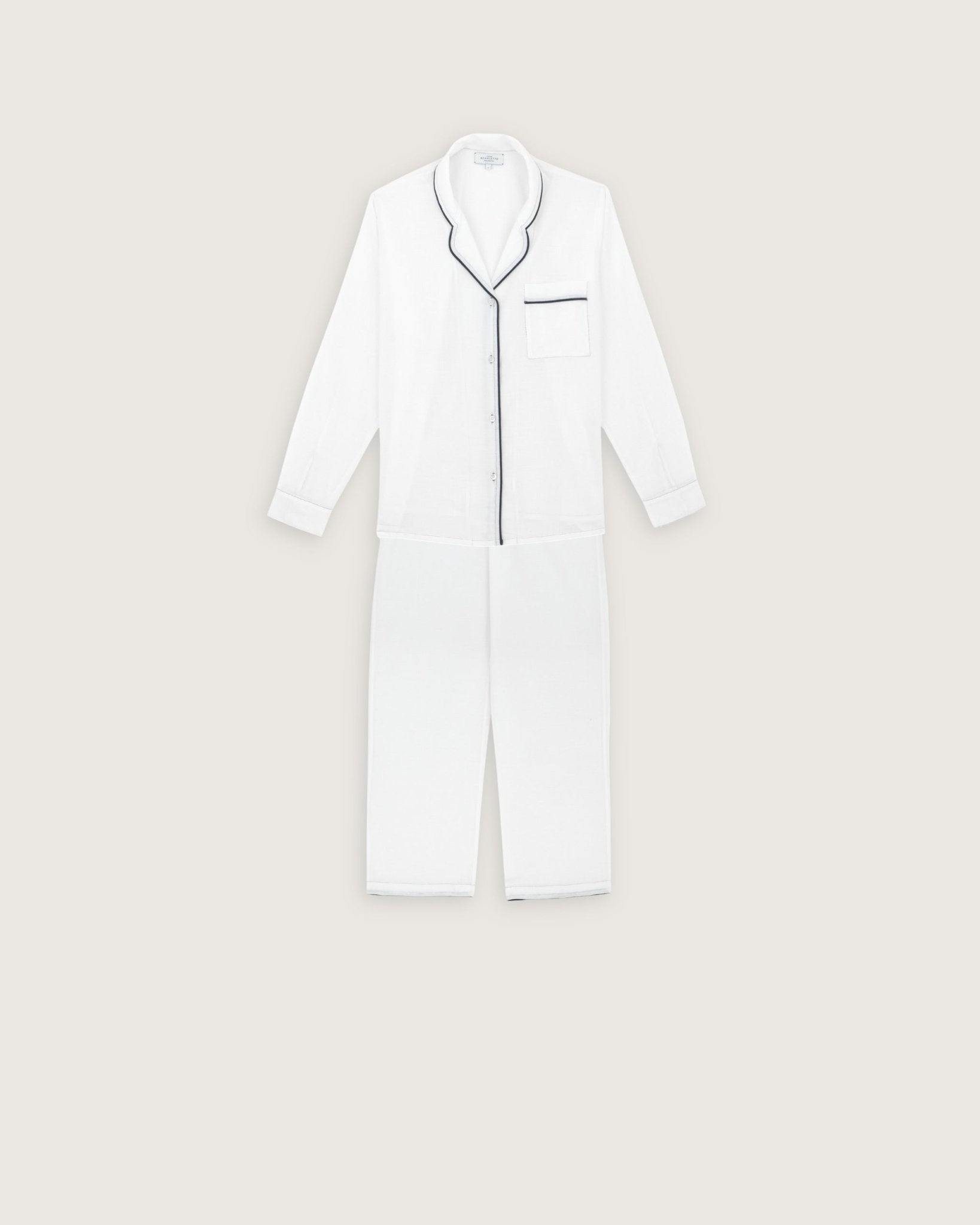 Pyjama Thelma blanc passepoil navy - Scarlette Ateliers