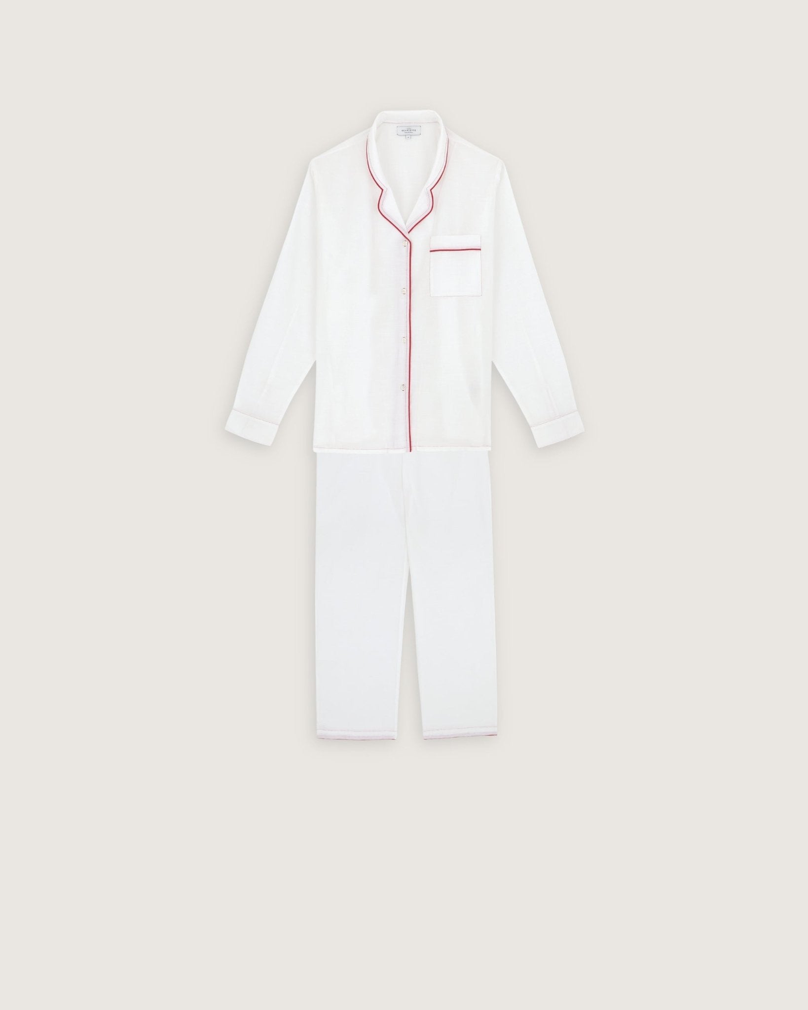 Pyjama Thelma blanc passepoil rouge - Scarlette Ateliers