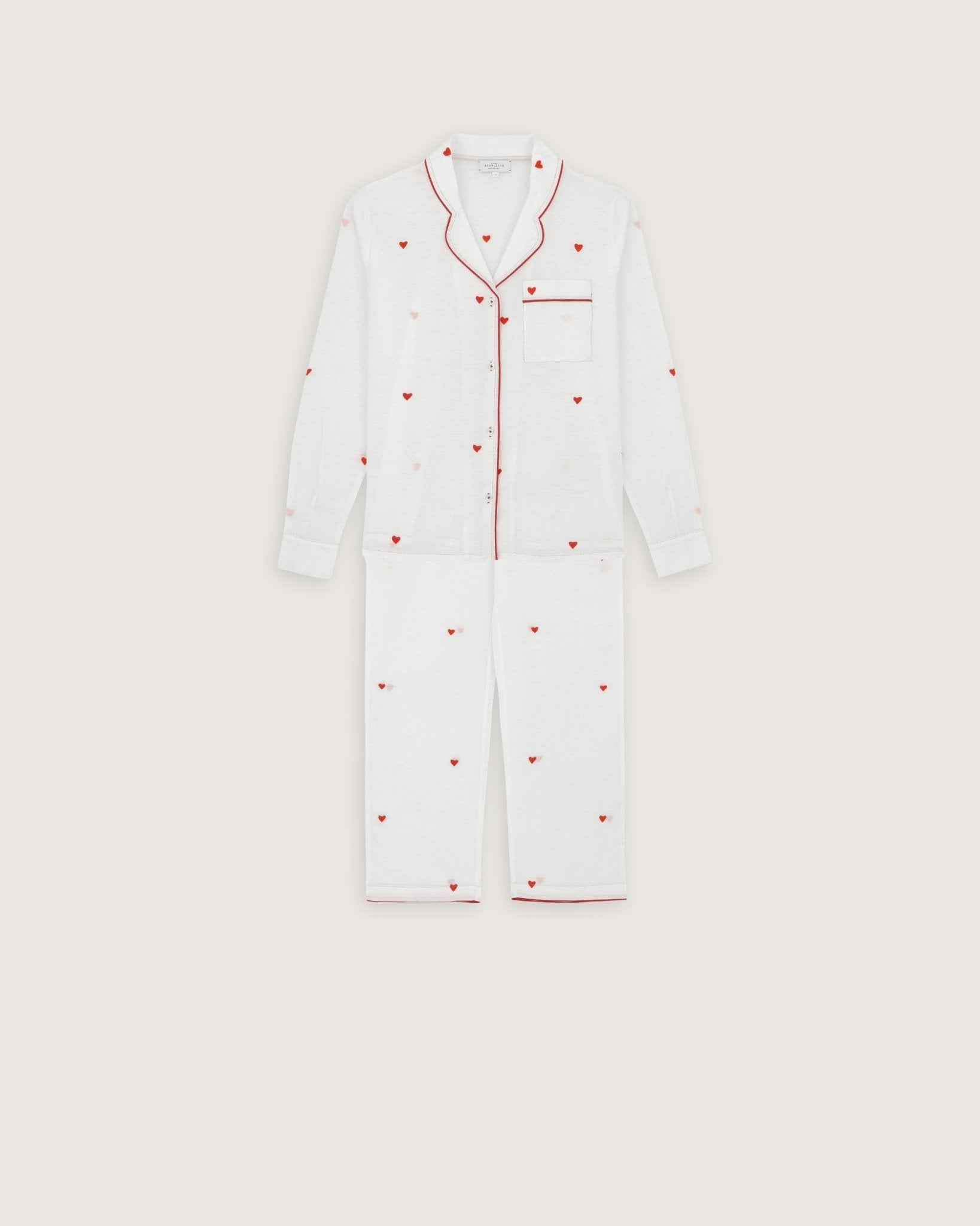 Pyjama Thelma broderies cœurs rouges - Scarlette Ateliers