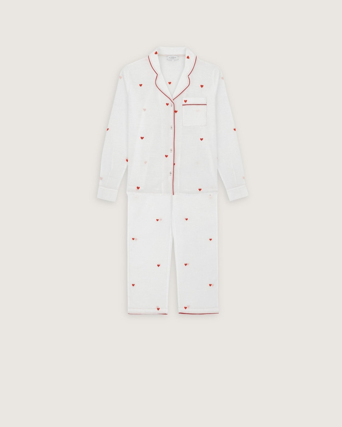 Pyjama Thelma broderies cœurs rouges - Scarlette Ateliers