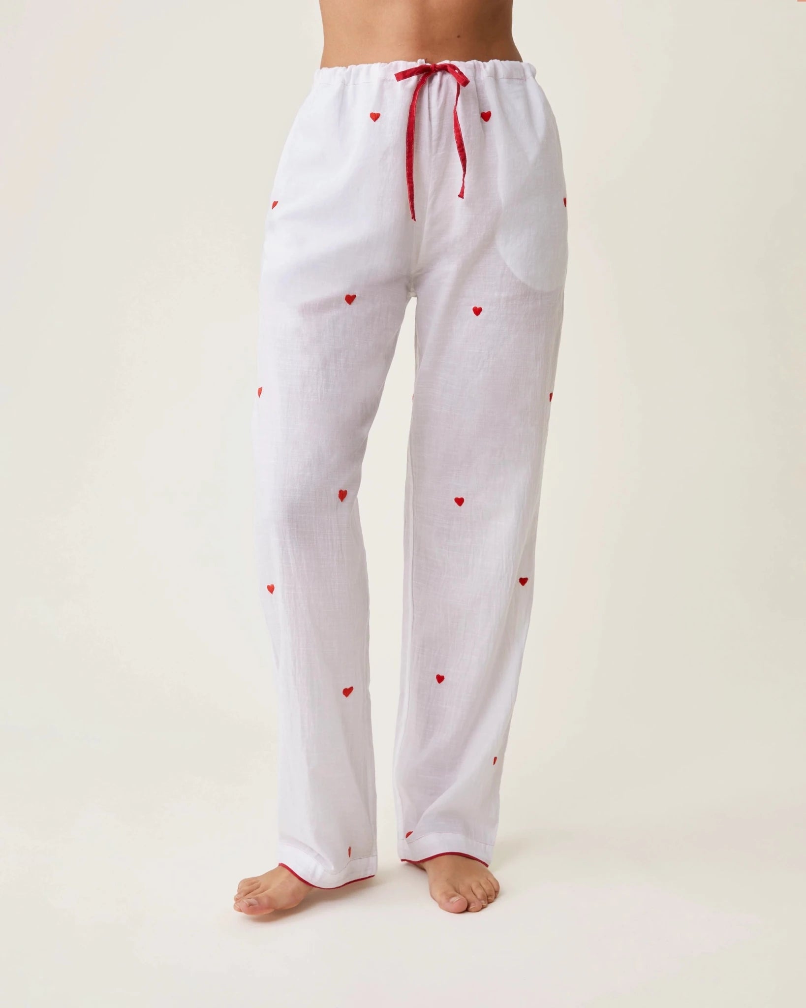 Pyjama Thelma broderies cœurs rouges - Scarlette Ateliers