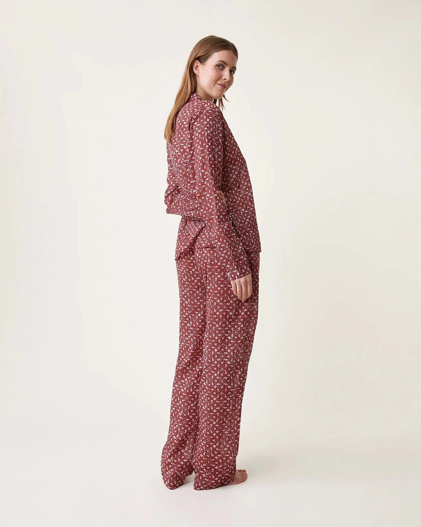 Pyjama Thelma imprimé Marge rouge - Scarlette Ateliers