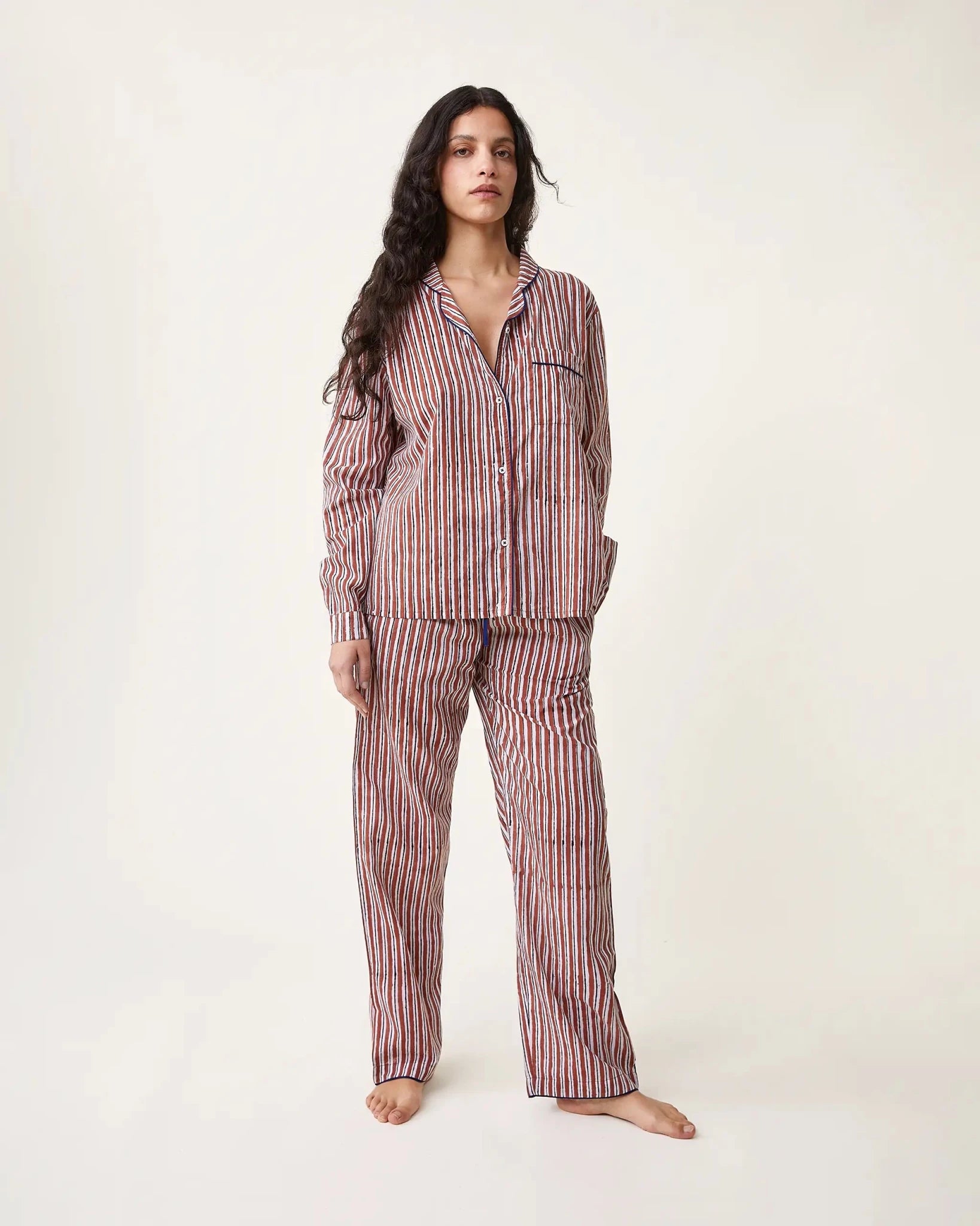 Pyjama Thelma imprimé rayures brique - Scarlette Ateliers