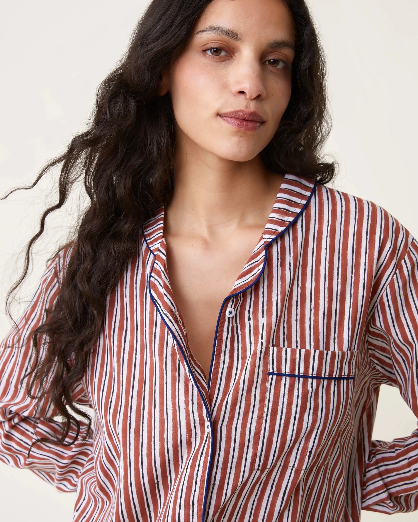 Pyjama Thelma imprimé rayures brique - Scarlette Ateliers