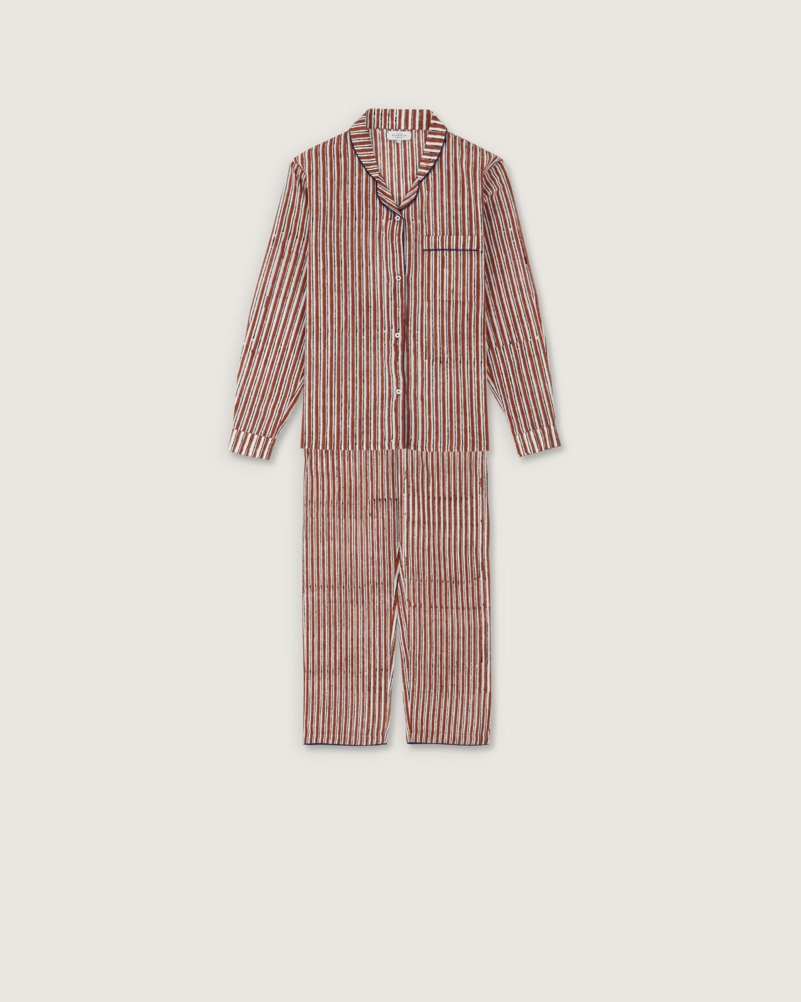 Pyjama Thelma imprimé rayures brique - Scarlette Ateliers
