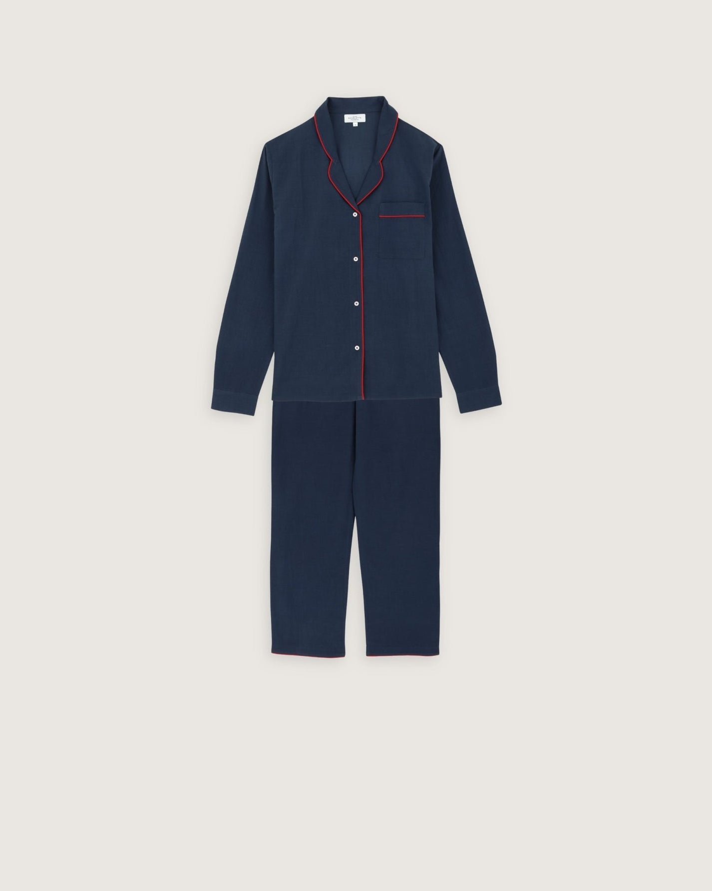 Pyjama Thelma indigo passepoil rouge - Scarlette Ateliers