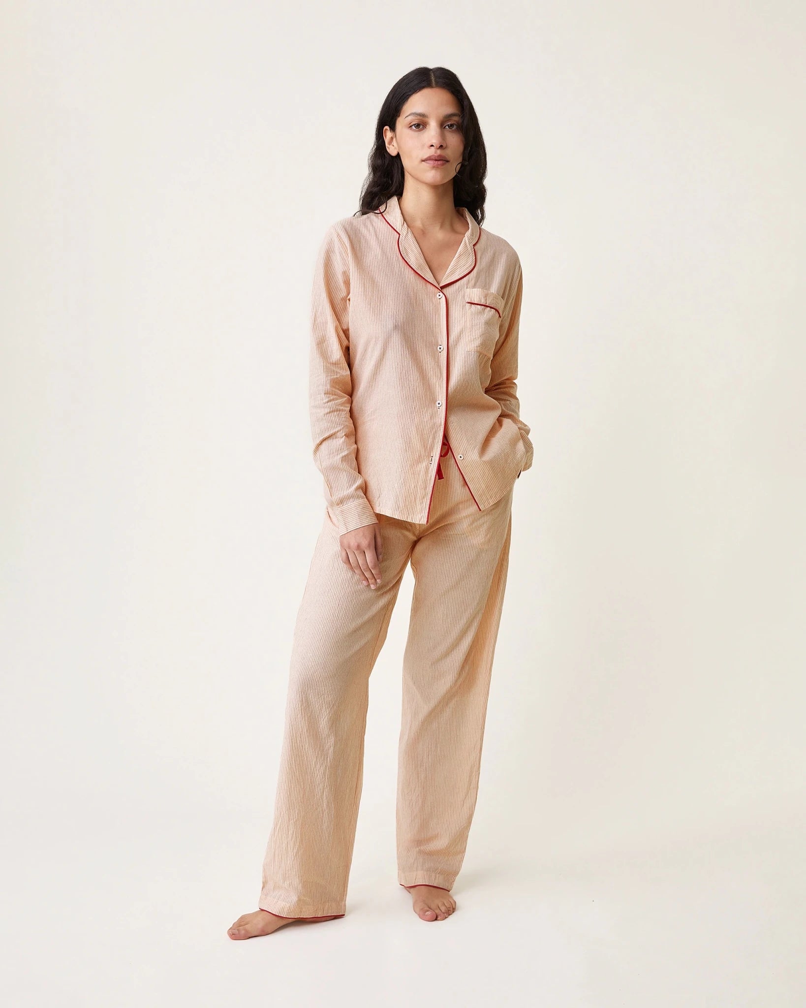 Pyjama Thelma rayures rouges - Scarlette Ateliers