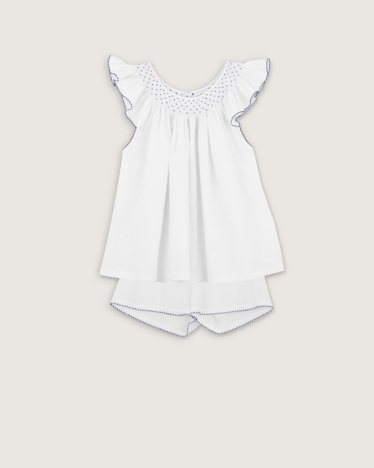 Pyjashort Sofia blanc broderies navy - Scarlette Ateliers