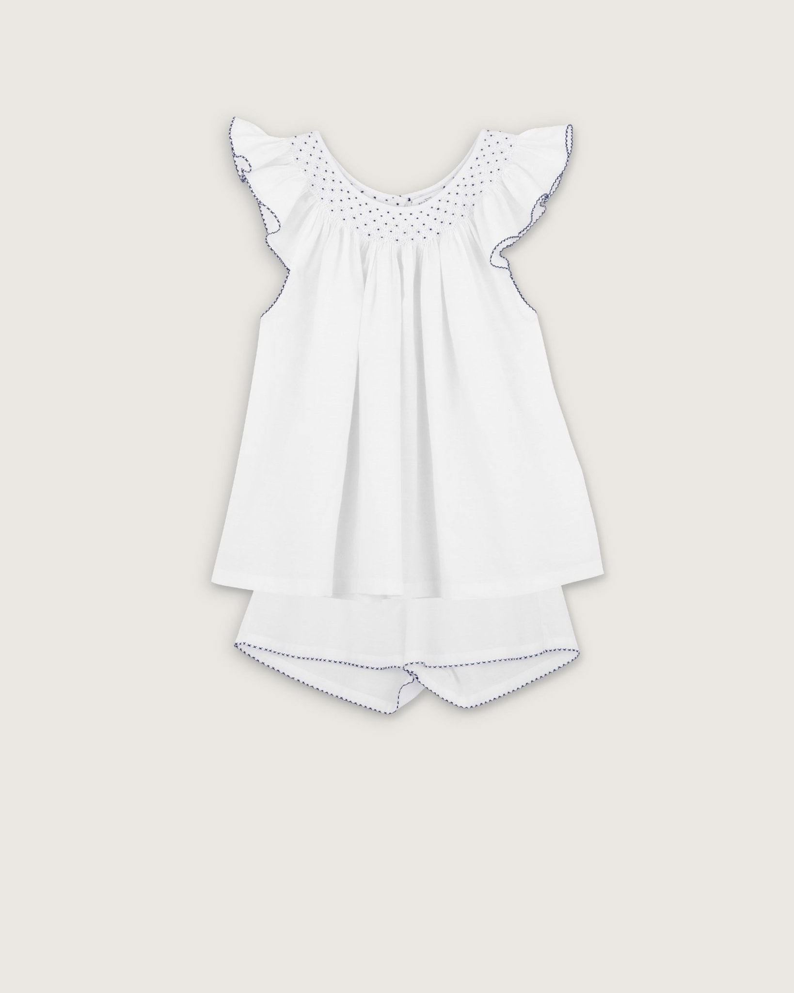 Pyjashort Sofia blanc broderies navy - Scarlette Ateliers