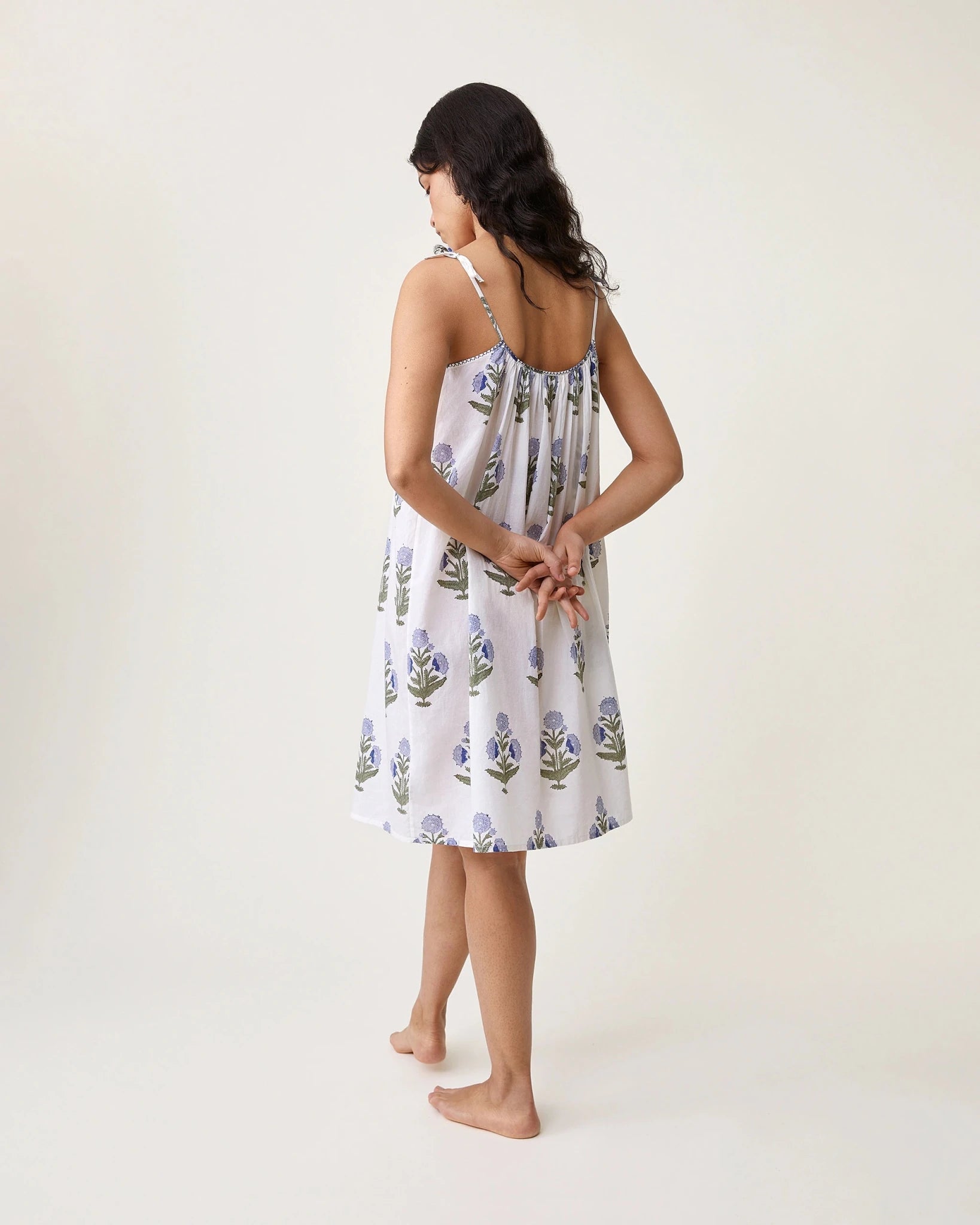 Robe de nuit Alex imprimé Poppy ciel - Scarlette Ateliers