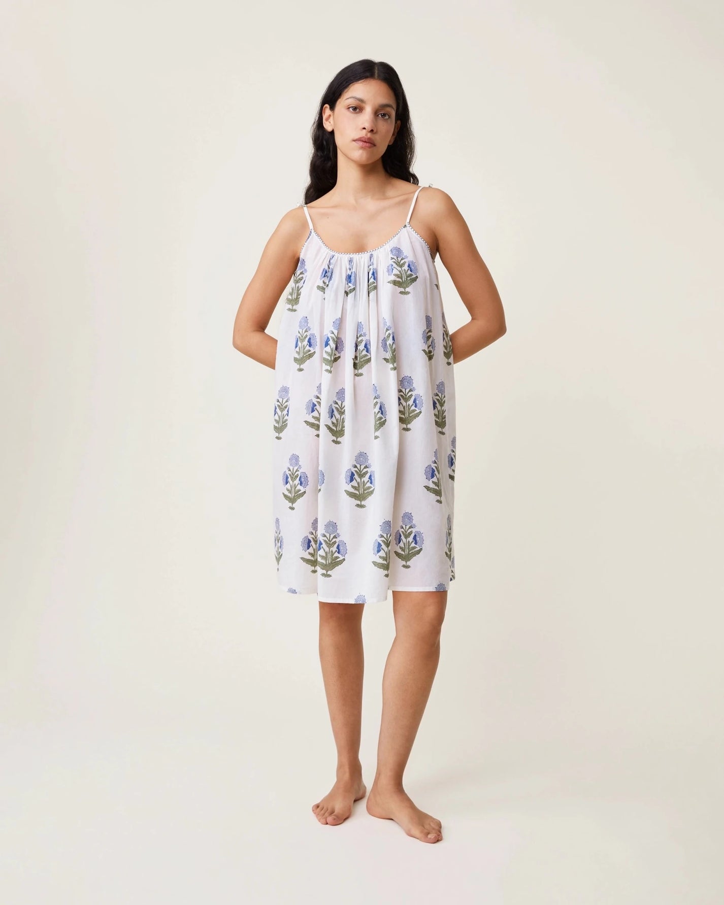 Robe de nuit Alex imprimé Poppy ciel - Scarlette Ateliers