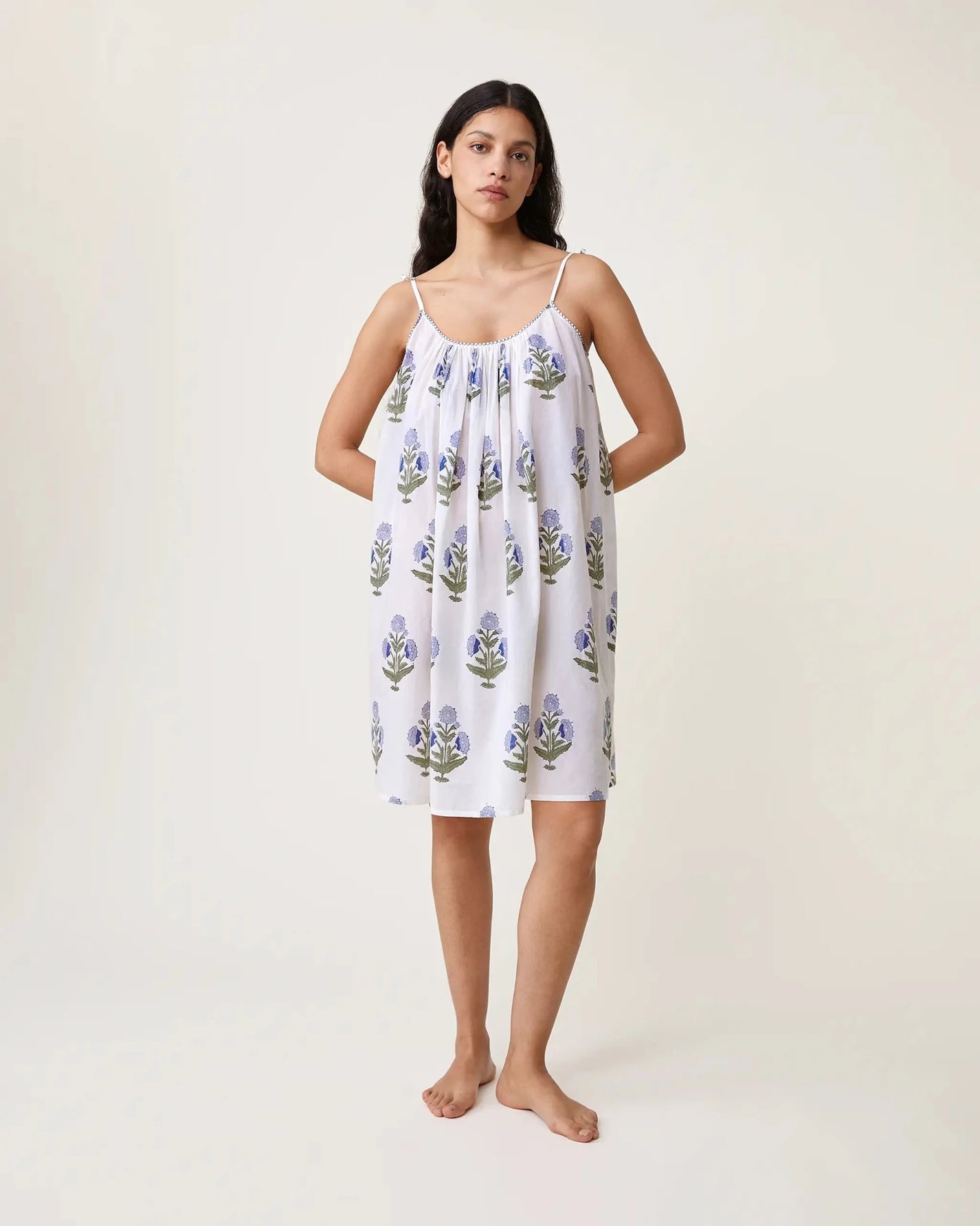 Robe de nuit Alex imprimé Poppy ciel - Scarlette Ateliers