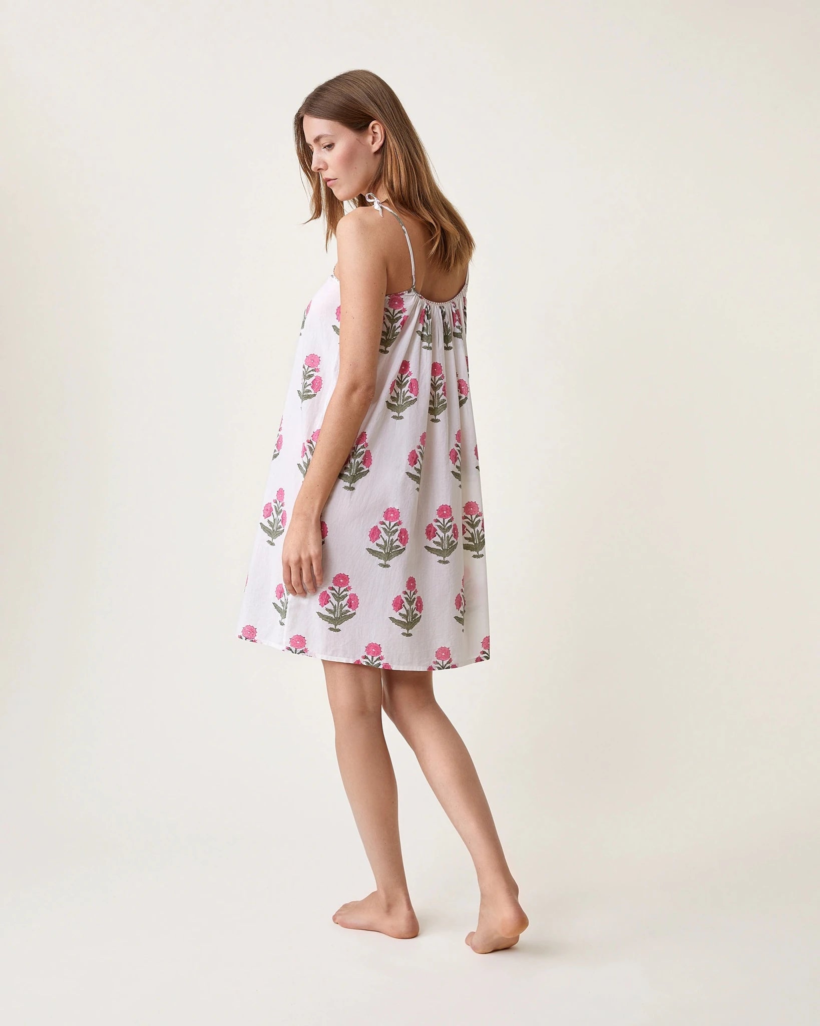 Robe de nuit Alex imprimé Poppy rose - Scarlette Ateliers