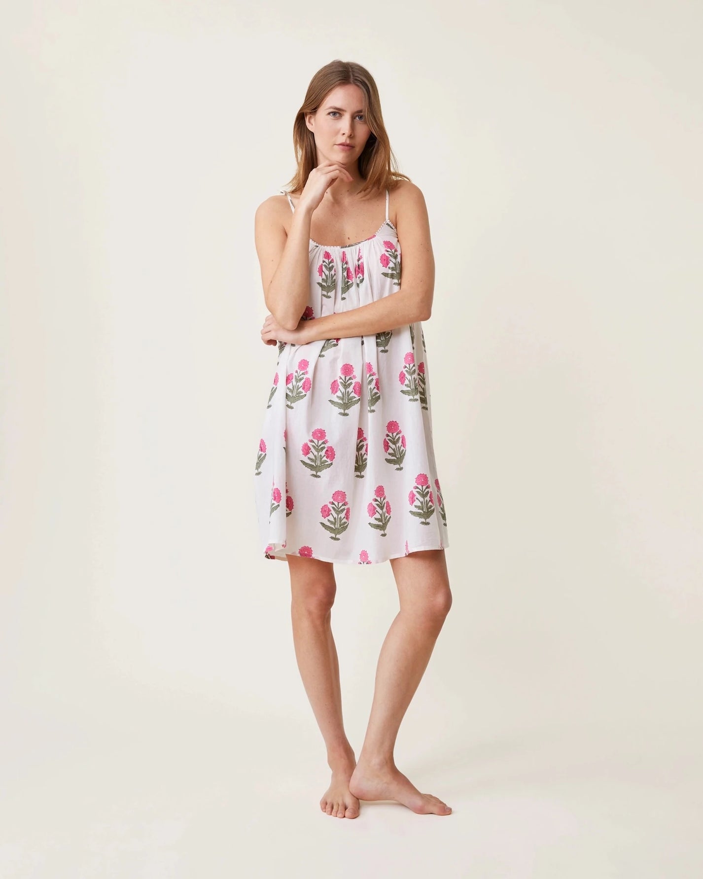 Robe de nuit Alex imprimé Poppy rose - Scarlette Ateliers