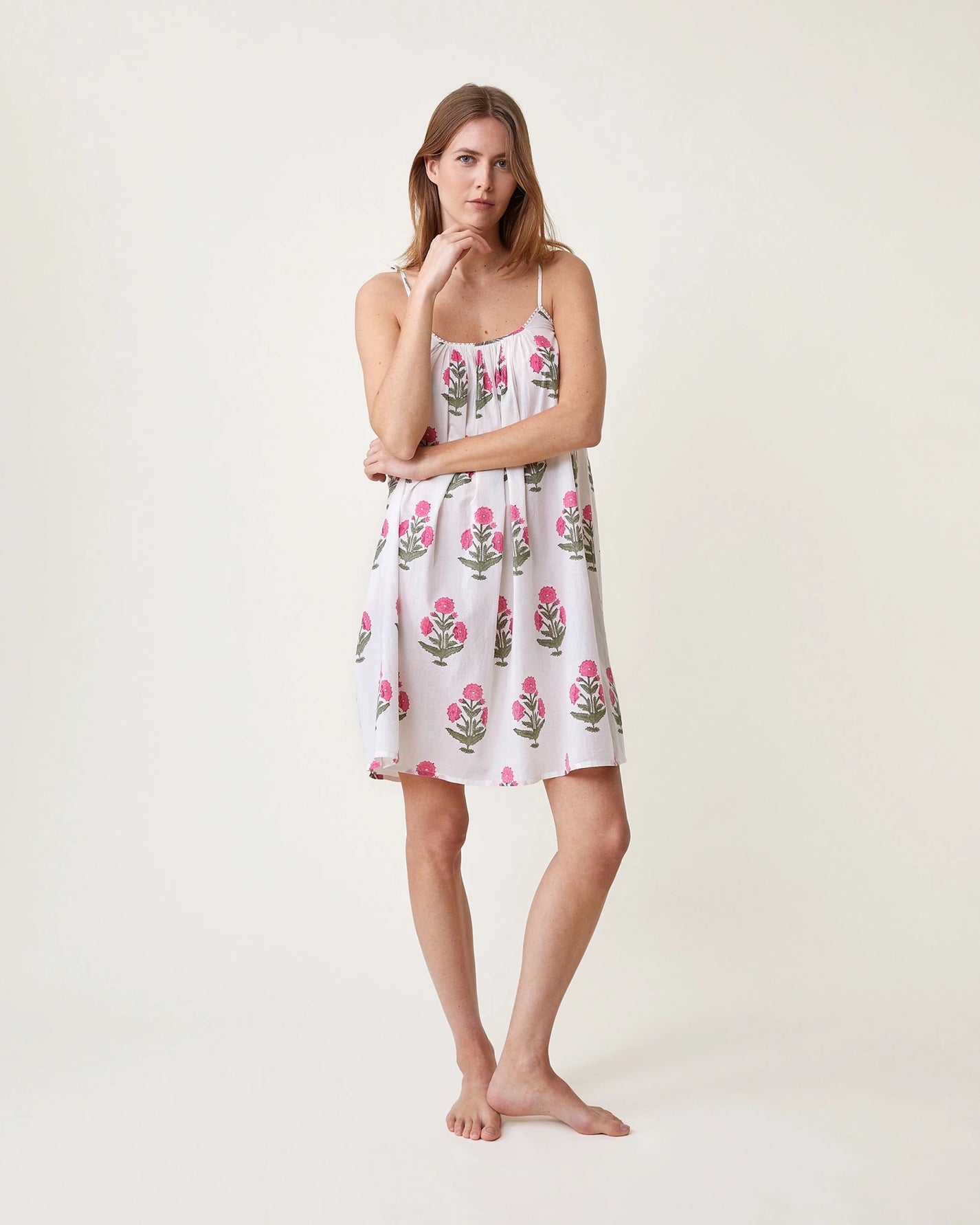 Robe de nuit Alex imprimé Poppy rose - Scarlette Ateliers