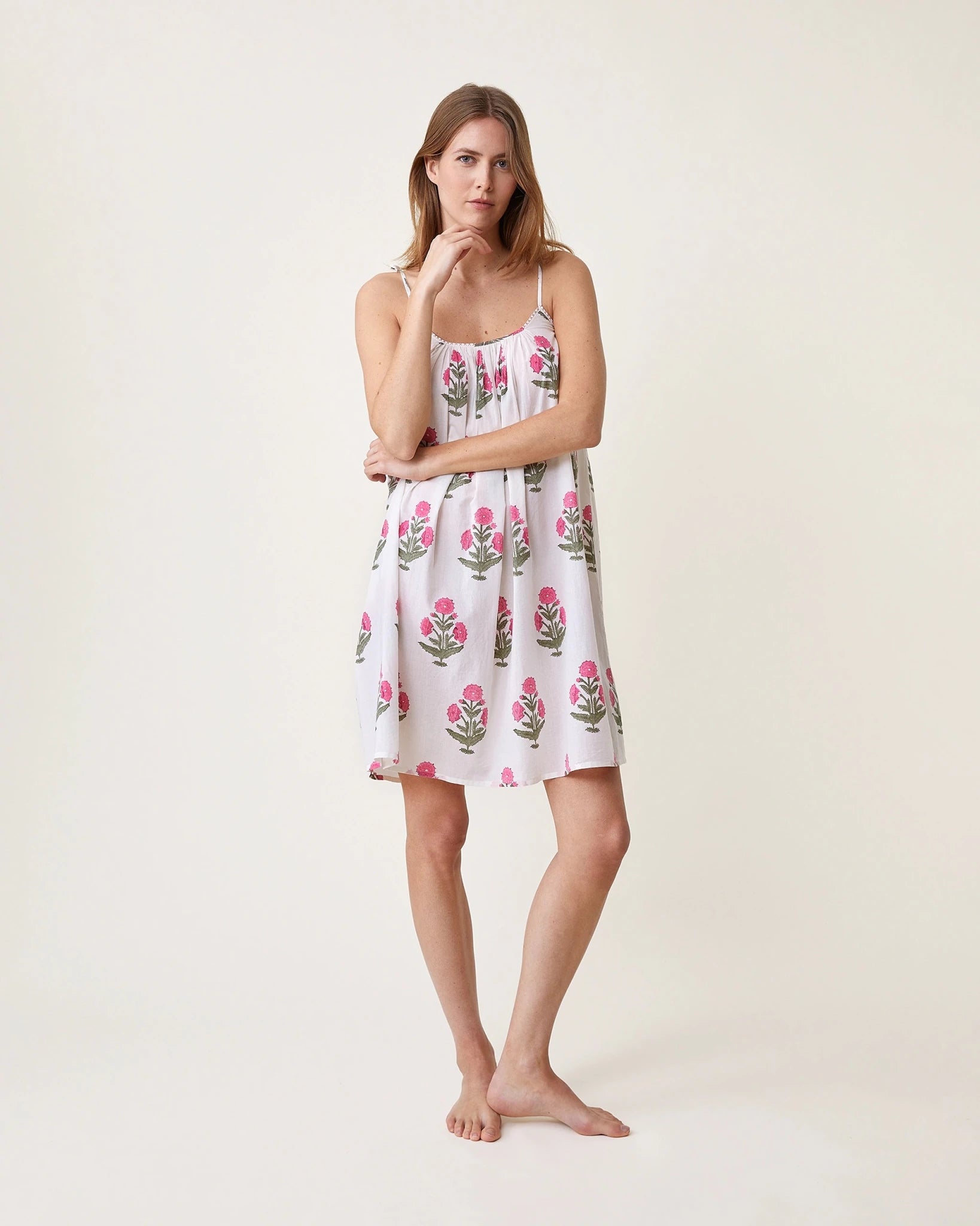 Robe de nuit Alex imprimé Poppy rose - Scarlette Ateliers