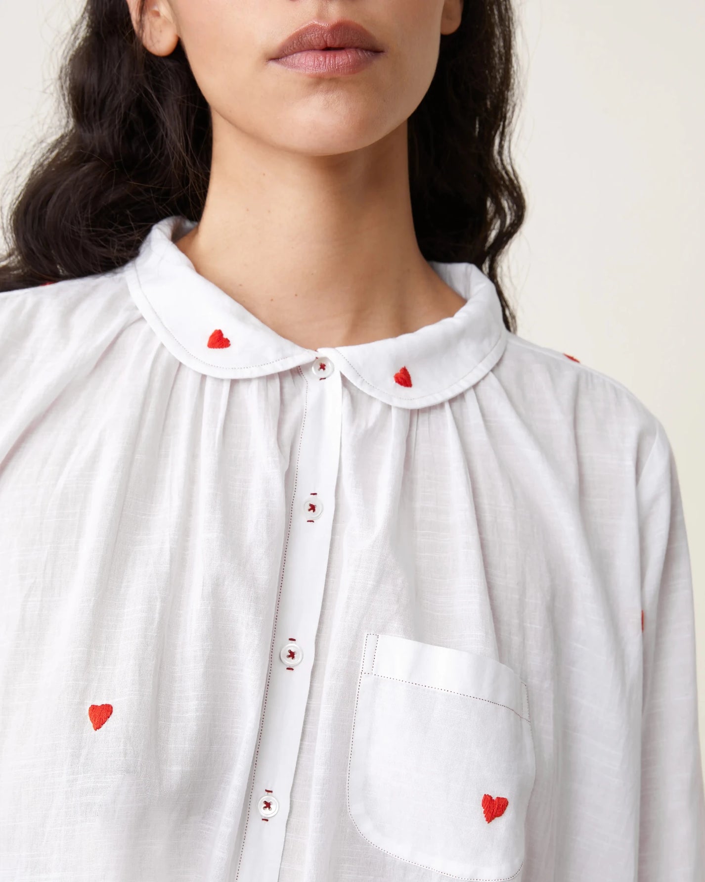 Robe de nuit Calie broderies cœurs rouges - Scarlette Ateliers