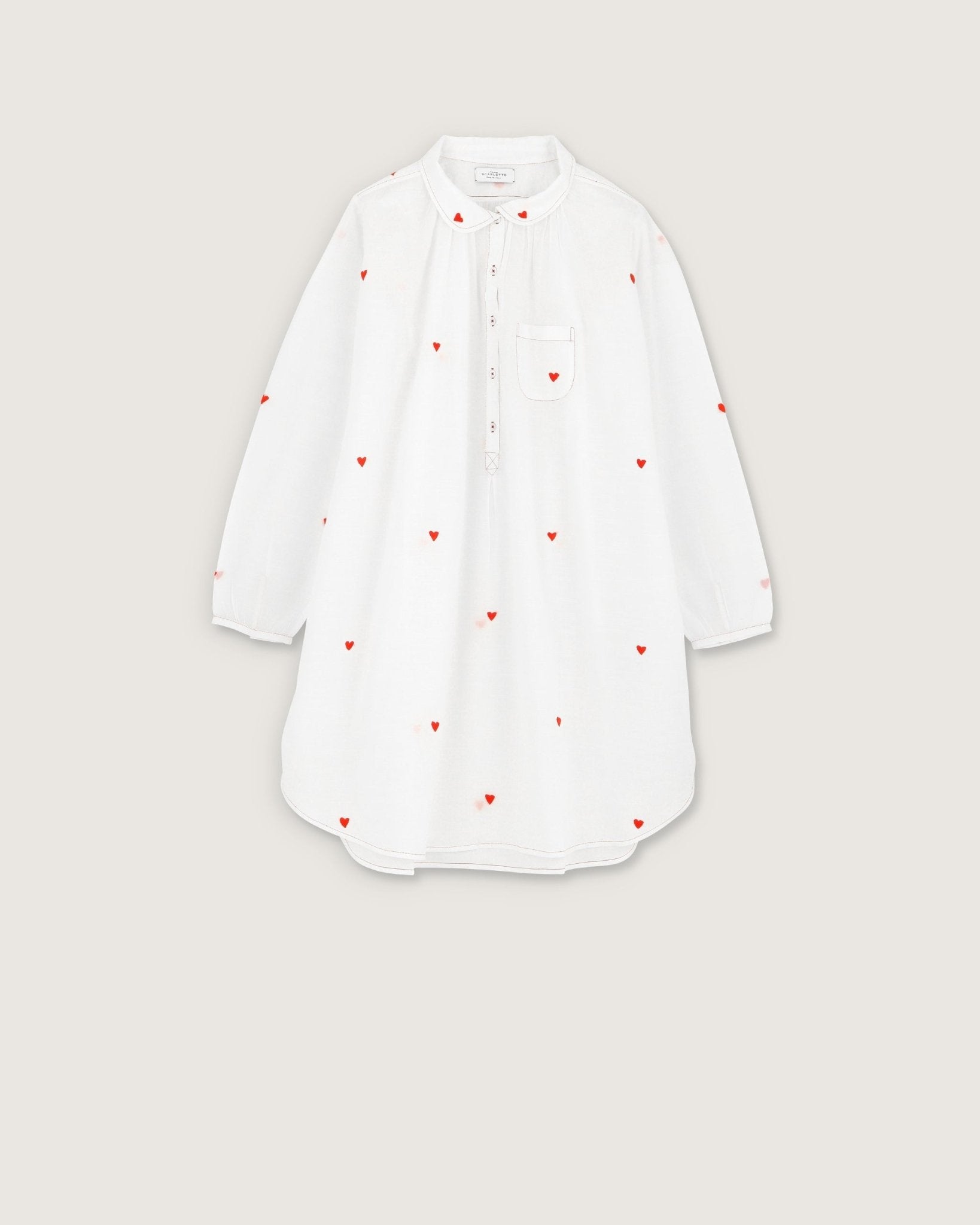 Robe de nuit Calie broderies cœurs rouges - Scarlette Ateliers
