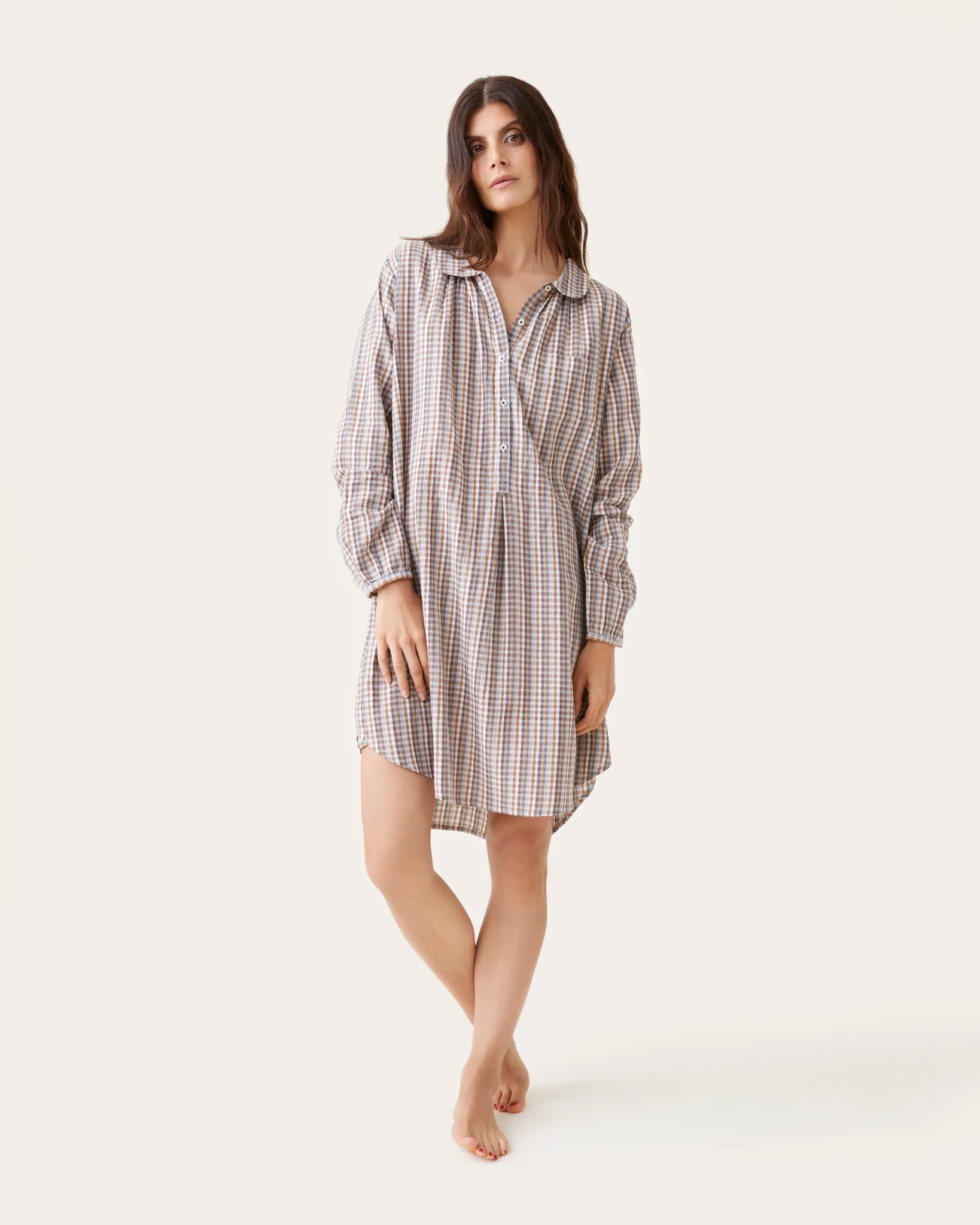 Robe de nuit Calie carreaux moka - Scarlette Ateliers