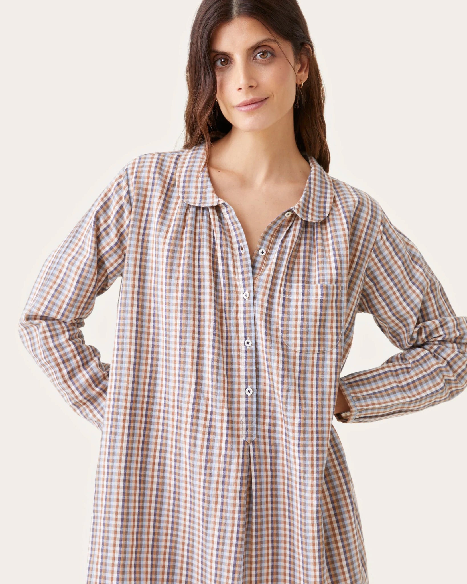 Robe de nuit Calie carreaux moka - Scarlette Ateliers