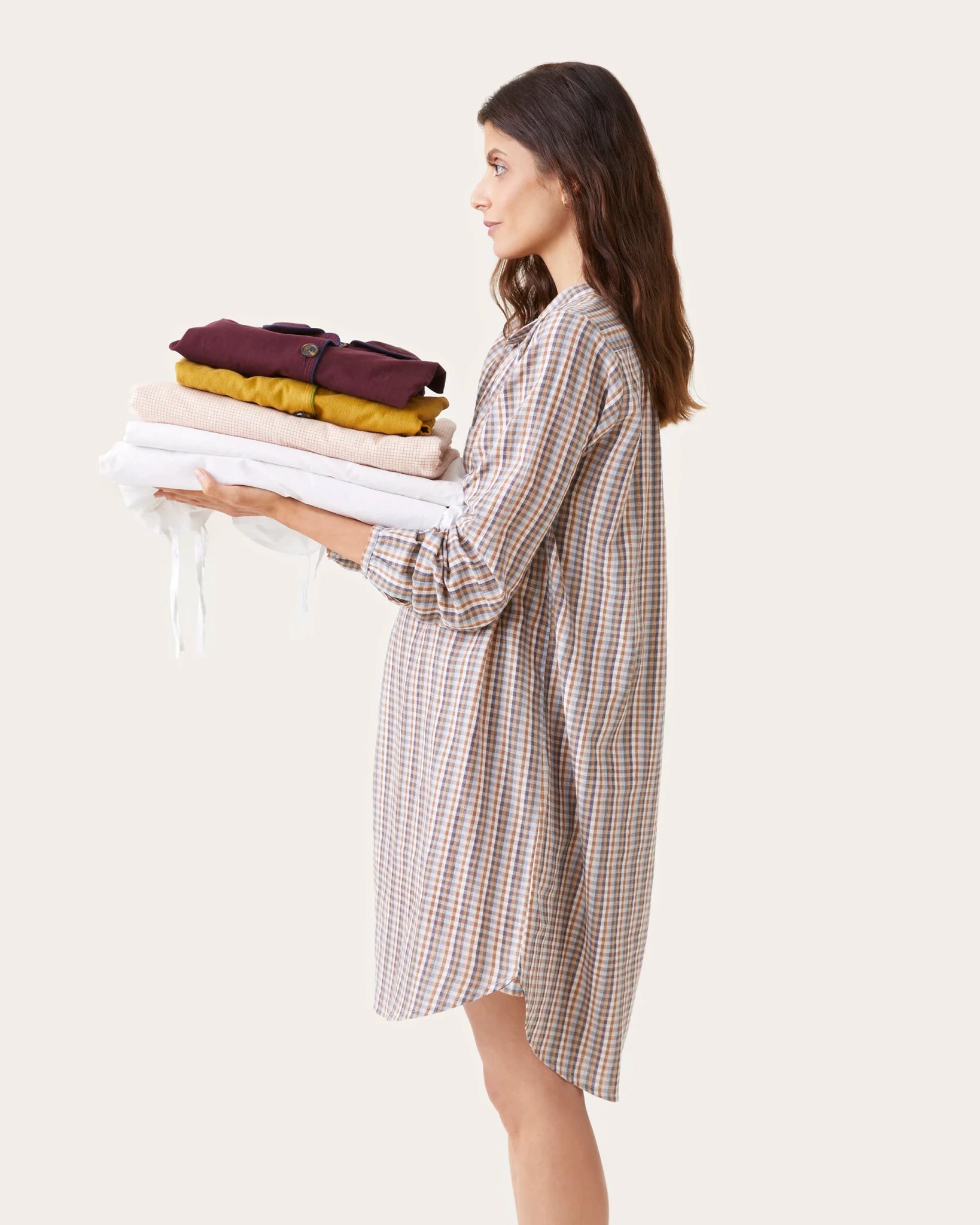 Robe de nuit Calie carreaux moka - Scarlette Ateliers