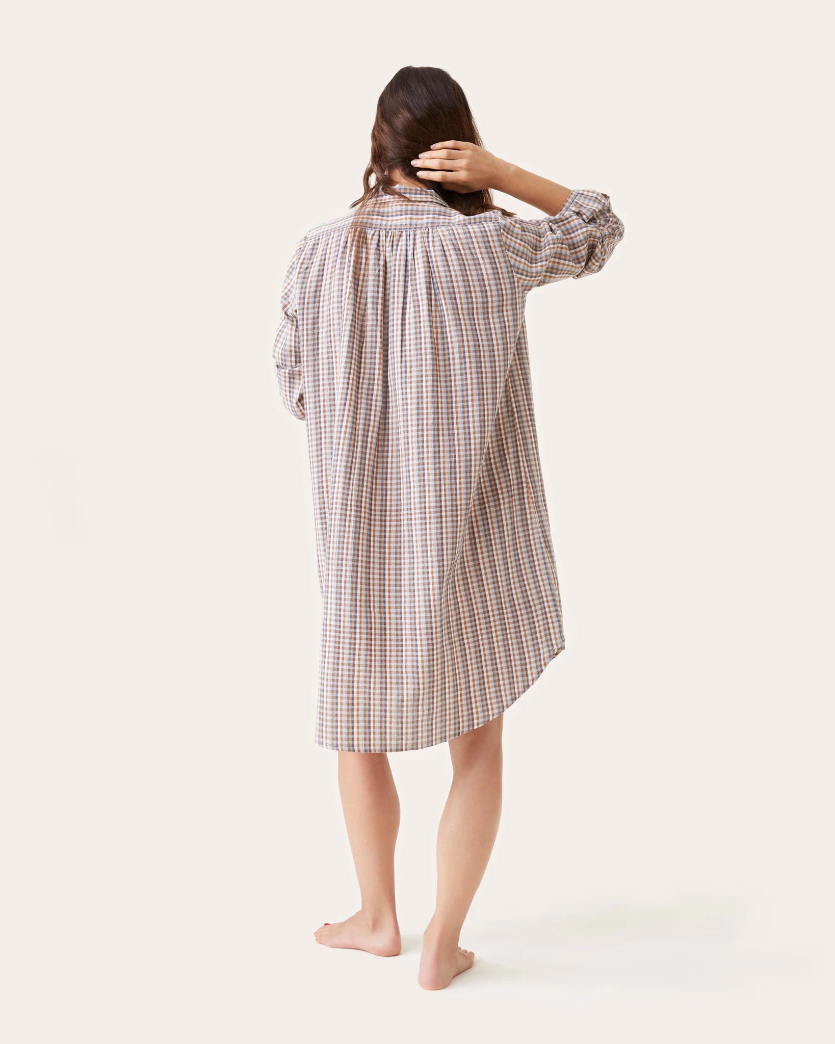 Robe de nuit Calie carreaux moka - Scarlette Ateliers